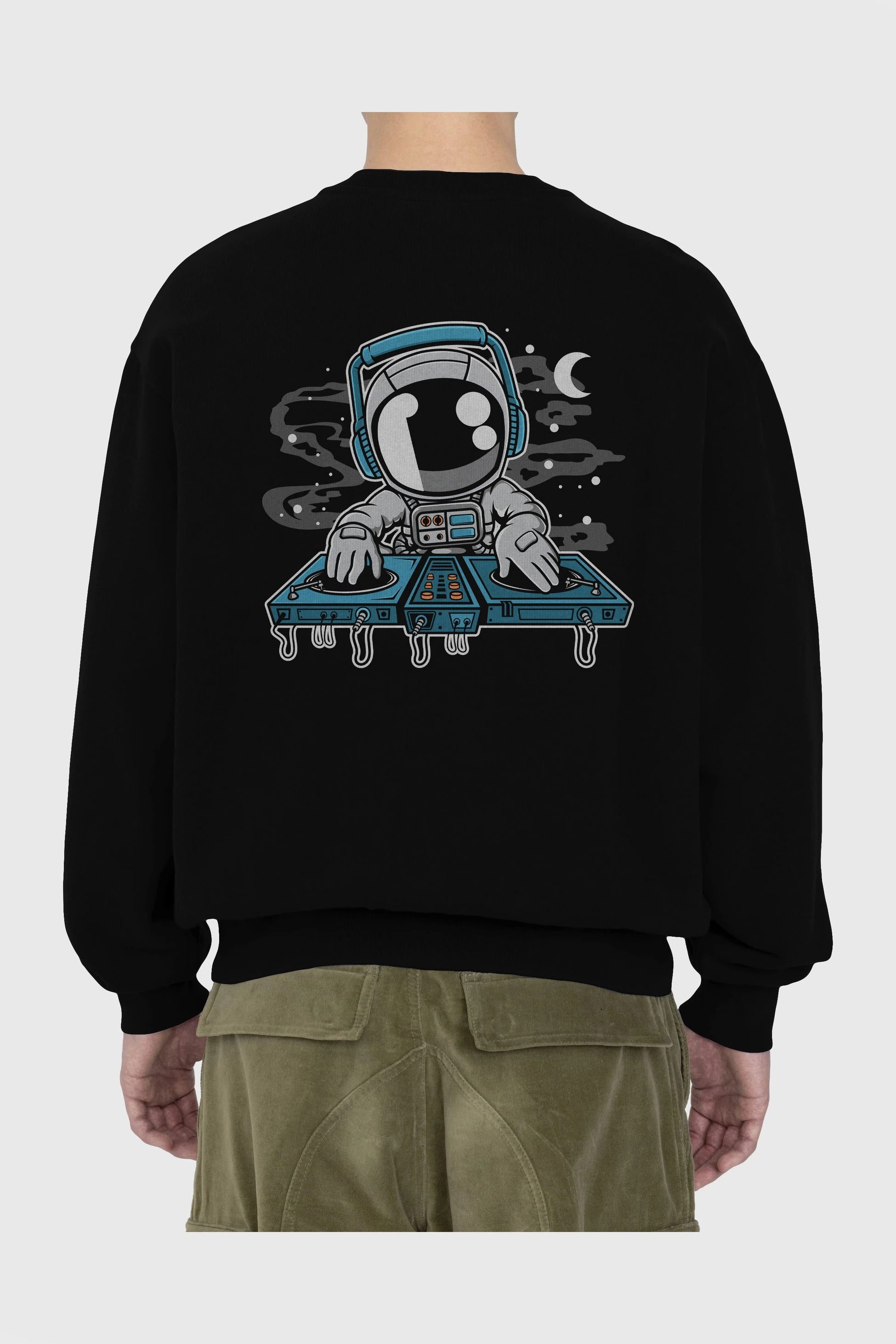 Astronaut Turntable Arka Baskılı Oversize Sweatshirt Erkek Kadın Unisex