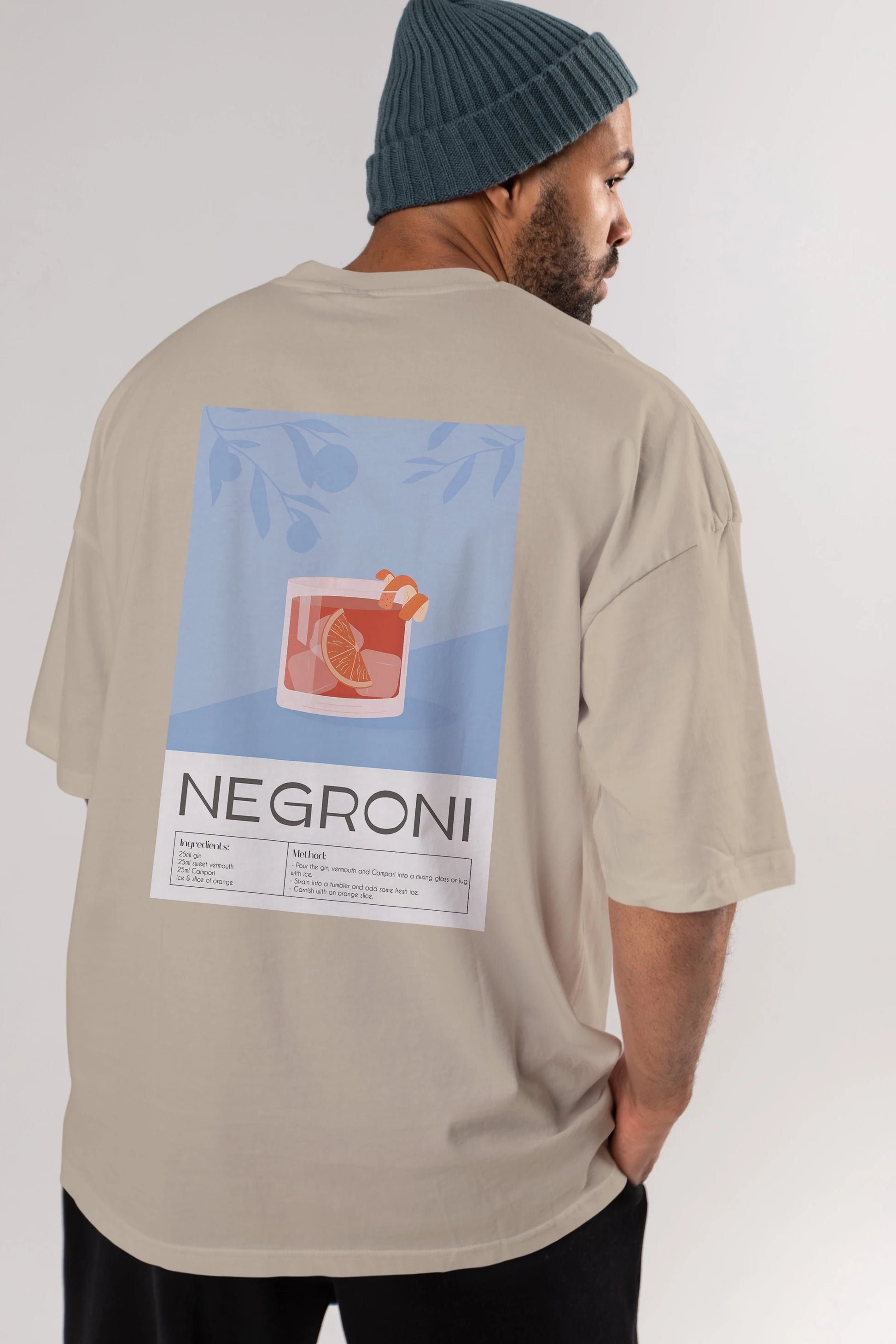 Negroni Arka Baskılı Oversize t-shirt Erkek Kadın Unisex %100 Pamuk Bisiklet Yaka tişort