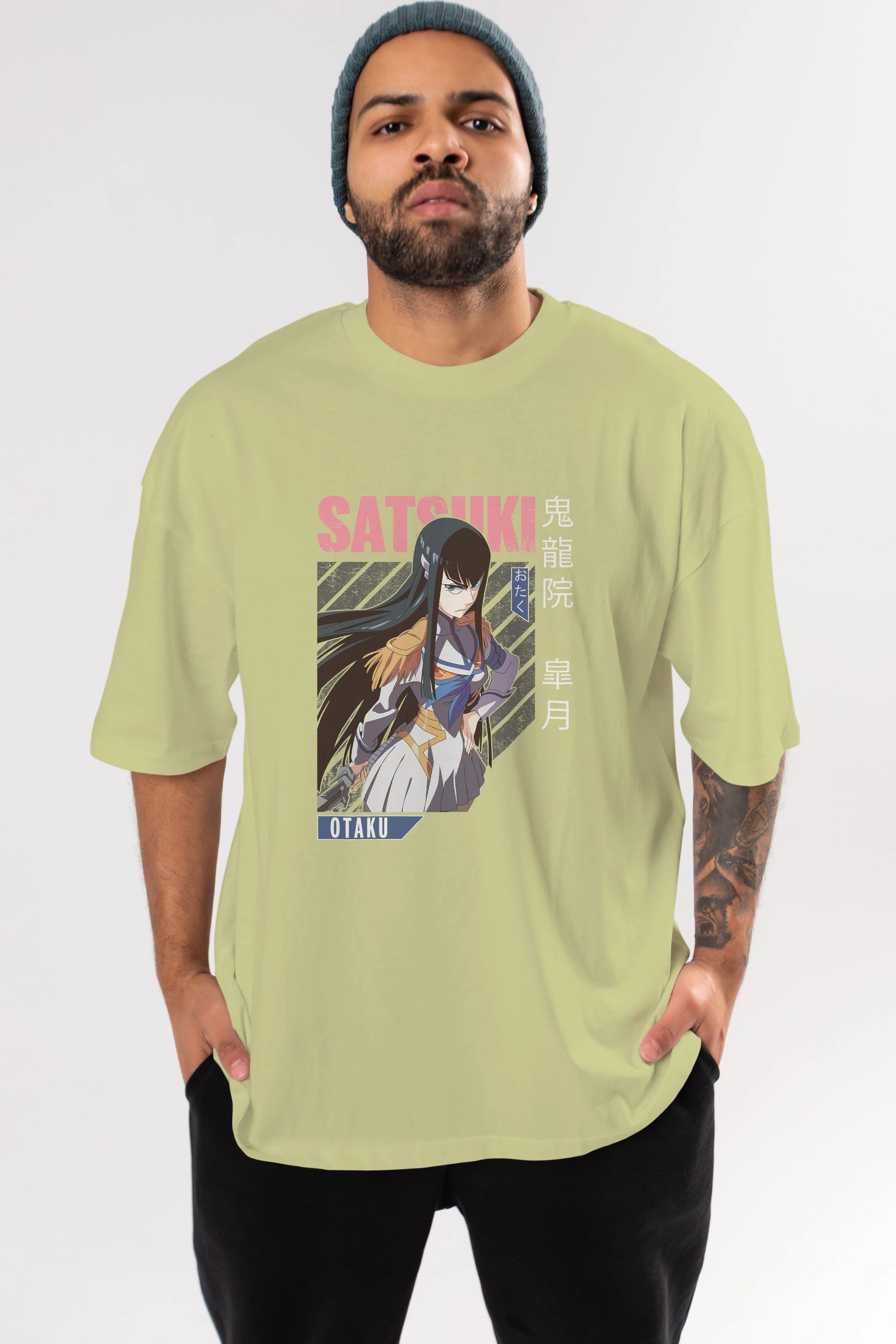 Satsuki Kiryuuin 8 Anime Ön Baskılı Oversize t-shirt %100 pamuk Erkek Kadın Unisex