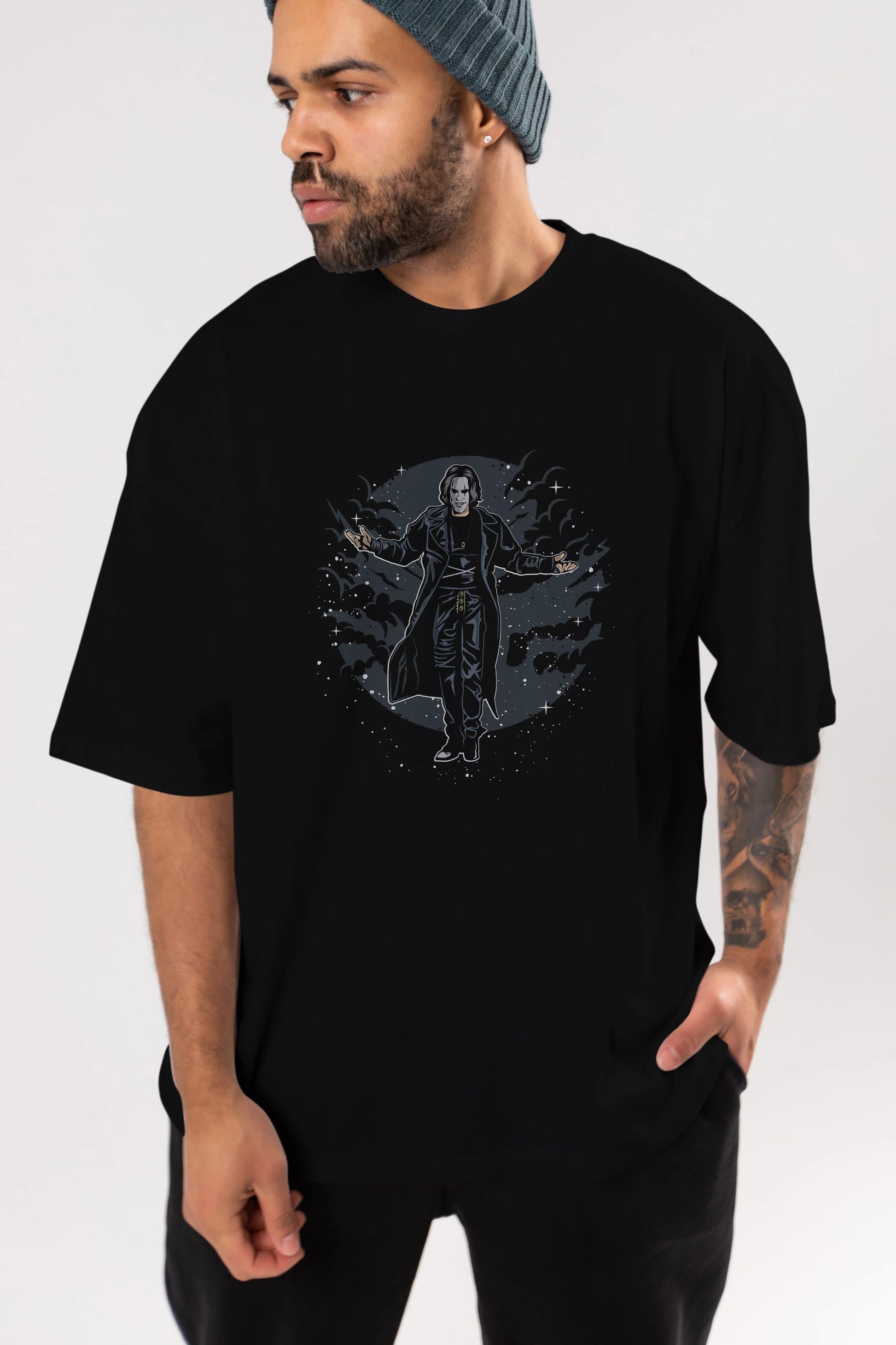 The Crow Ön Baskılı Oversize t-shirt Erkek Kadın Unisex %100 Pamuk tişort