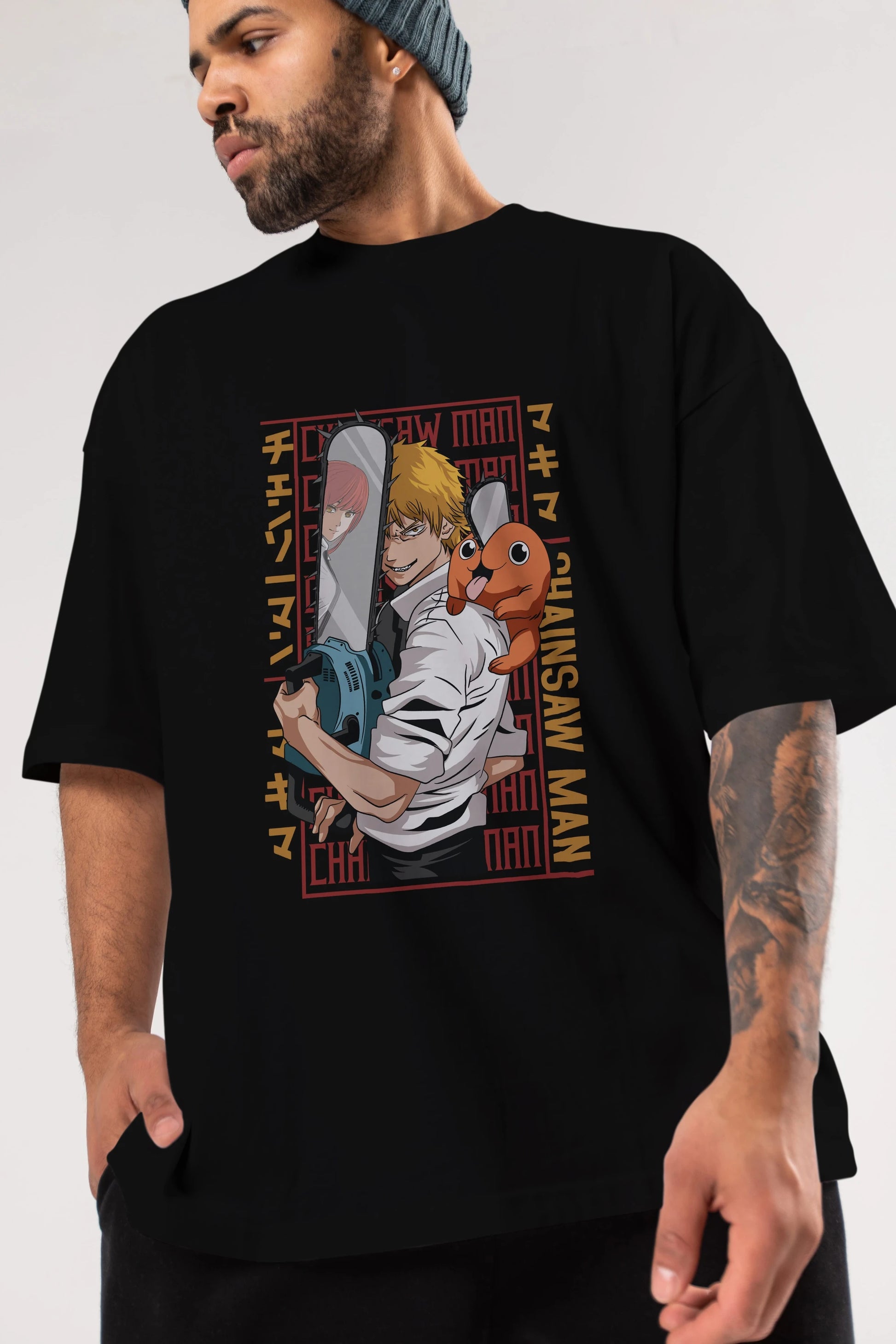 Chainsaw DENJI Anime Ön Baskılı Oversize t-shirt %100 pamuk Erkek Kadın Unisex