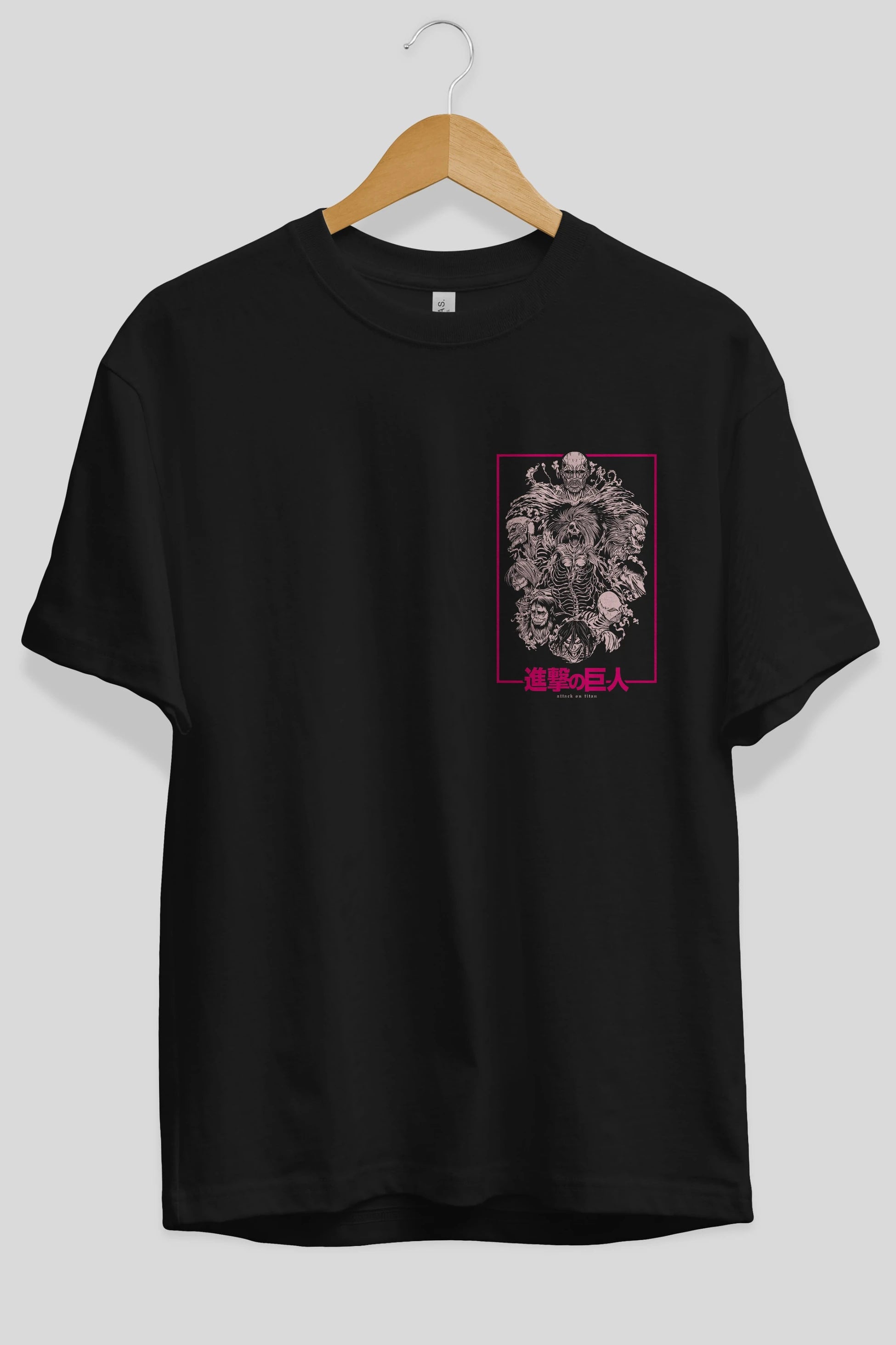 ATTACK ON TITANS Ön Sol Baskılı Oversize t-shirt Erkek Kadın Unisex %100 Pamuk Bisiklet Yaka tişort