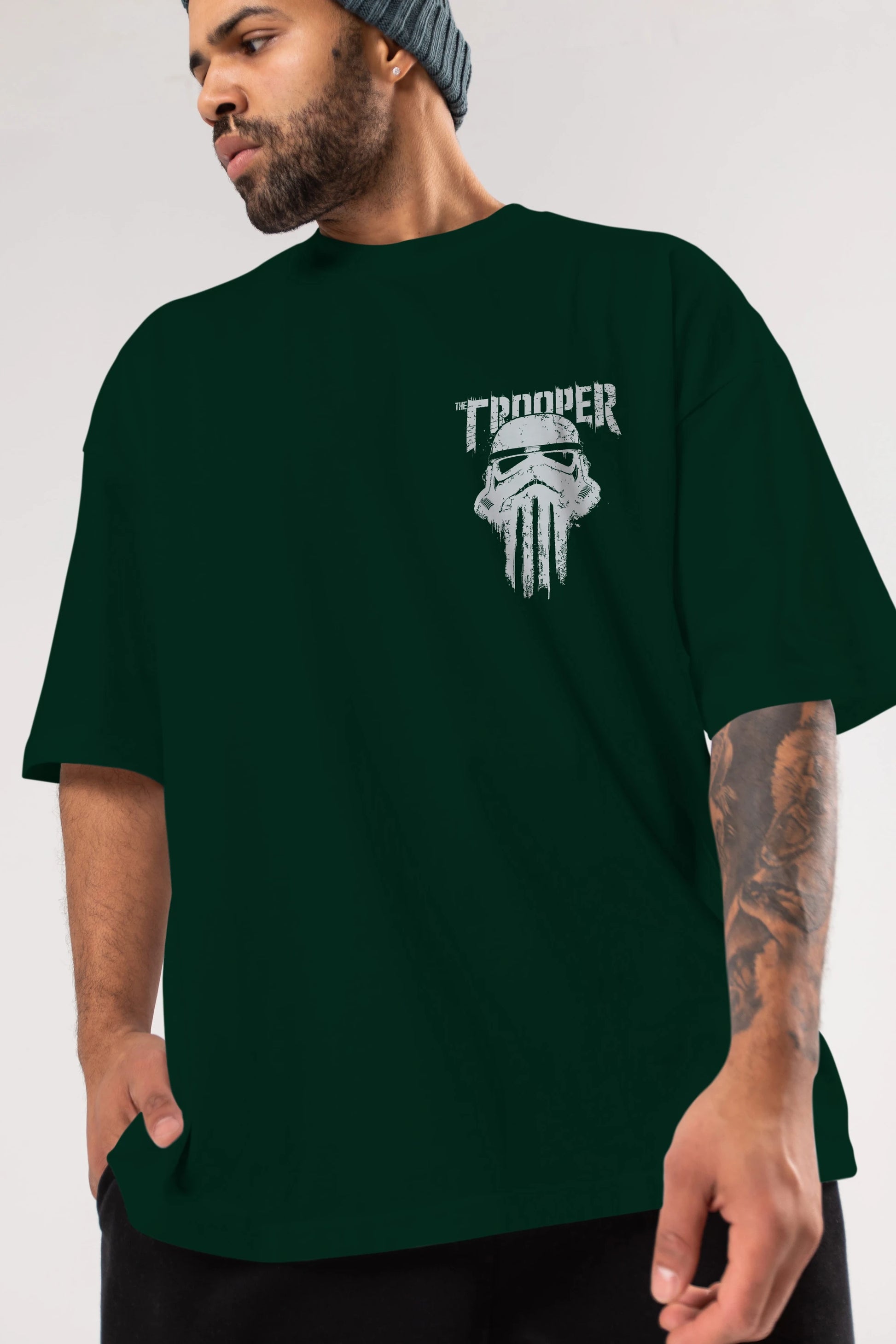 The Trooper Ön Sol Baskılı Oversize t-shirt Erkek Kadın Unisex %100 Pamuk Bisiklet Yaka tişort