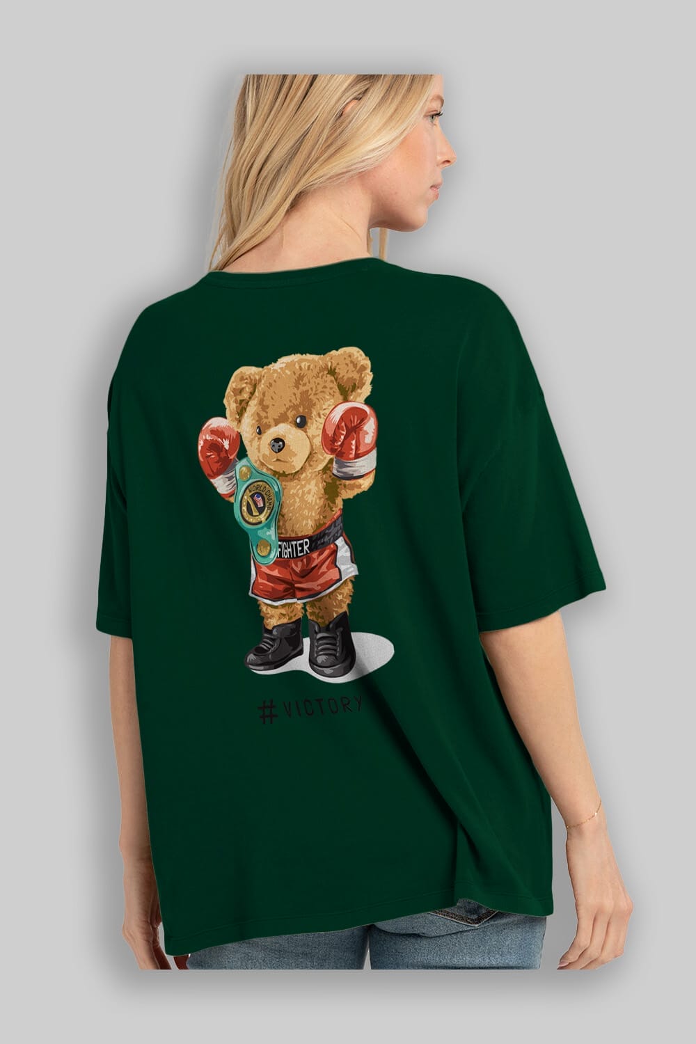 Teddy Bear Victory Arka Baskılı Oversize t-shirt Erkek Kadın Unisex %100 Pamuk