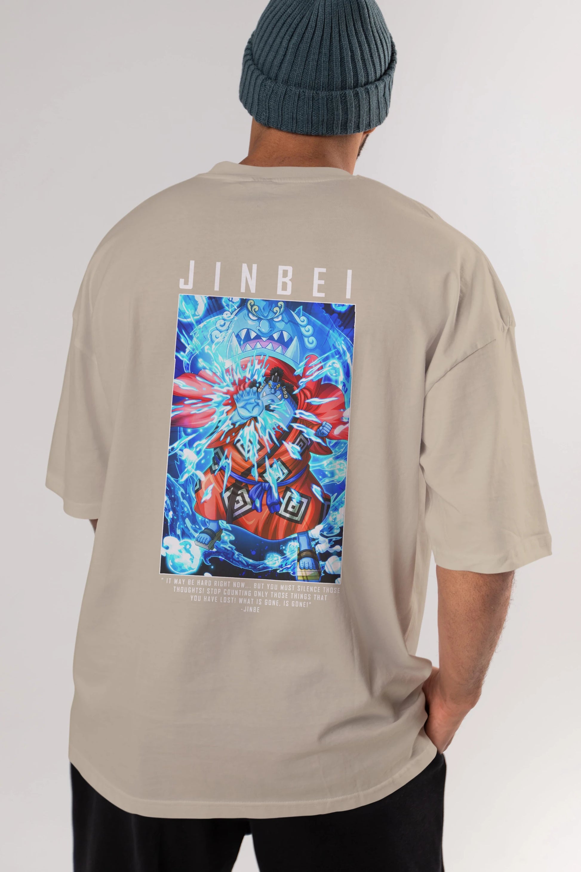 Jinbei Anime Arka Baskılı Oversize t-shirt Erkek Kadın Unisex %100 pamuk tişort