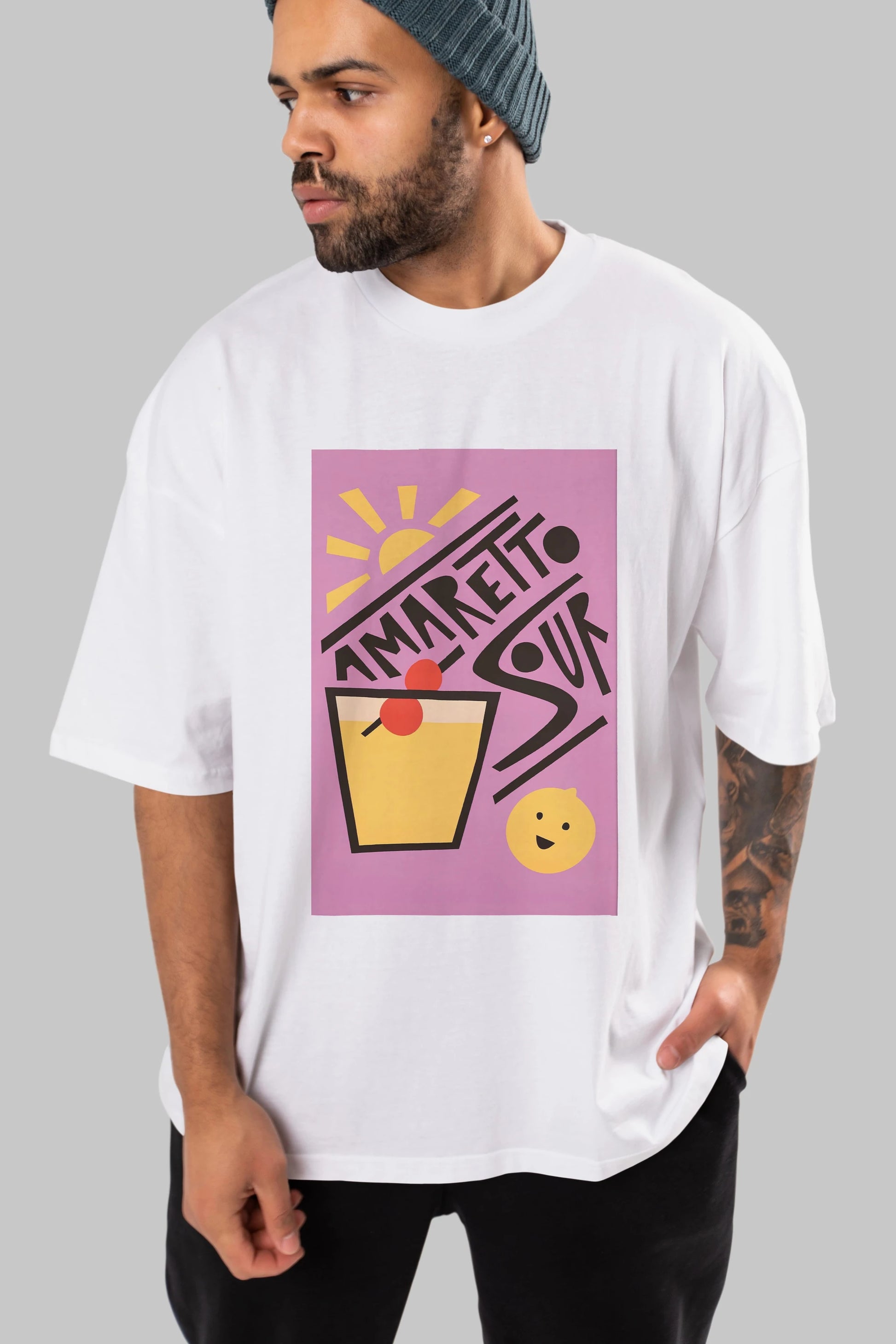 Amaretto Sour Ön Baskılı Oversize t-shirt Erkek Kadın Unisex %100 Pamuk Bisiklet Yaka tişort