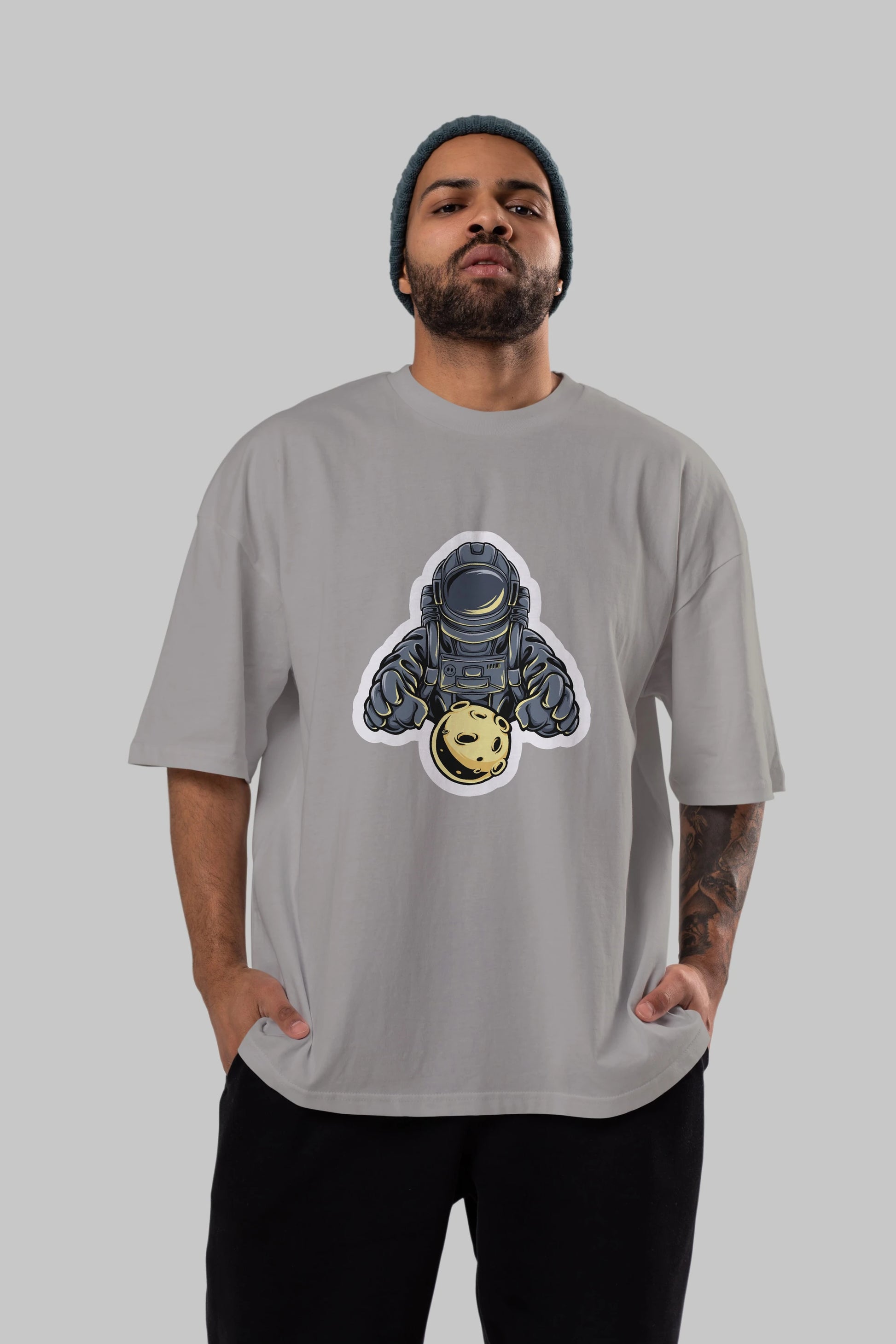 Astromoon sticker Ön Baskılı Oversize t-shirt Erkek Kadın Unisex