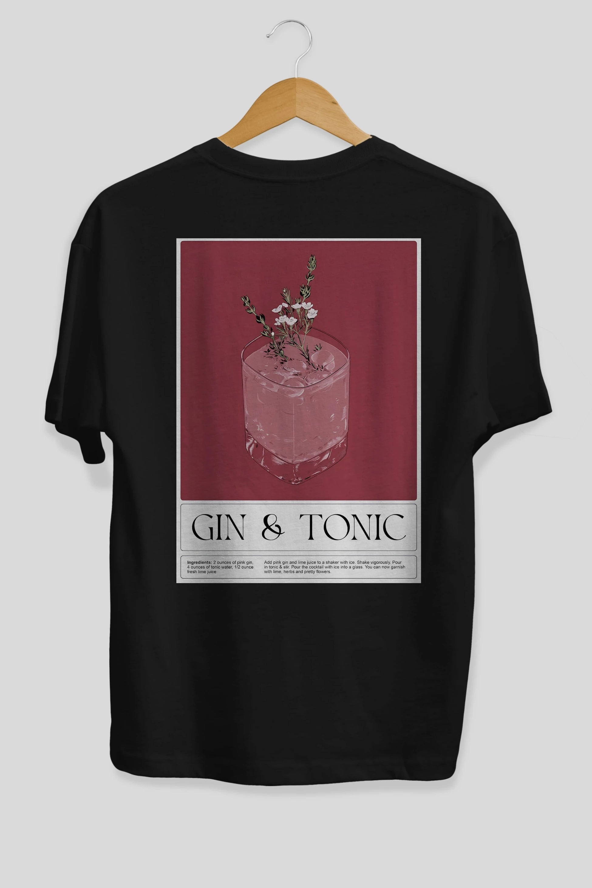 Gin Tonic 4 Arka Baskılı Oversize t-shirt Erkek Kadın Unisex %100 Pamuk Bisiklet Yaka tişort