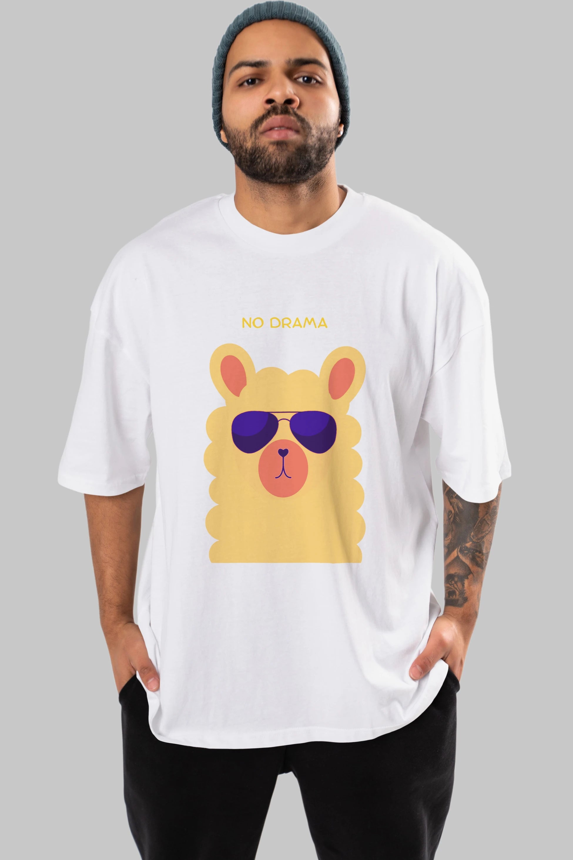 No Drama Yazılı Lama Ön Baskılı Oversize t-shirt Erkek Kadın Unisex