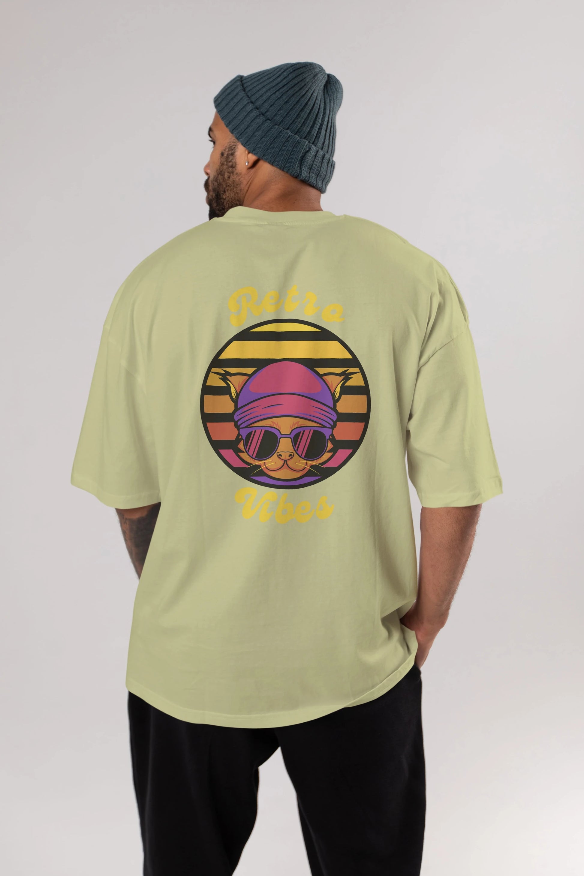 Cat Retro Vibes Arka Baskılı Oversize t-shirt Erkek Kadın Unisex