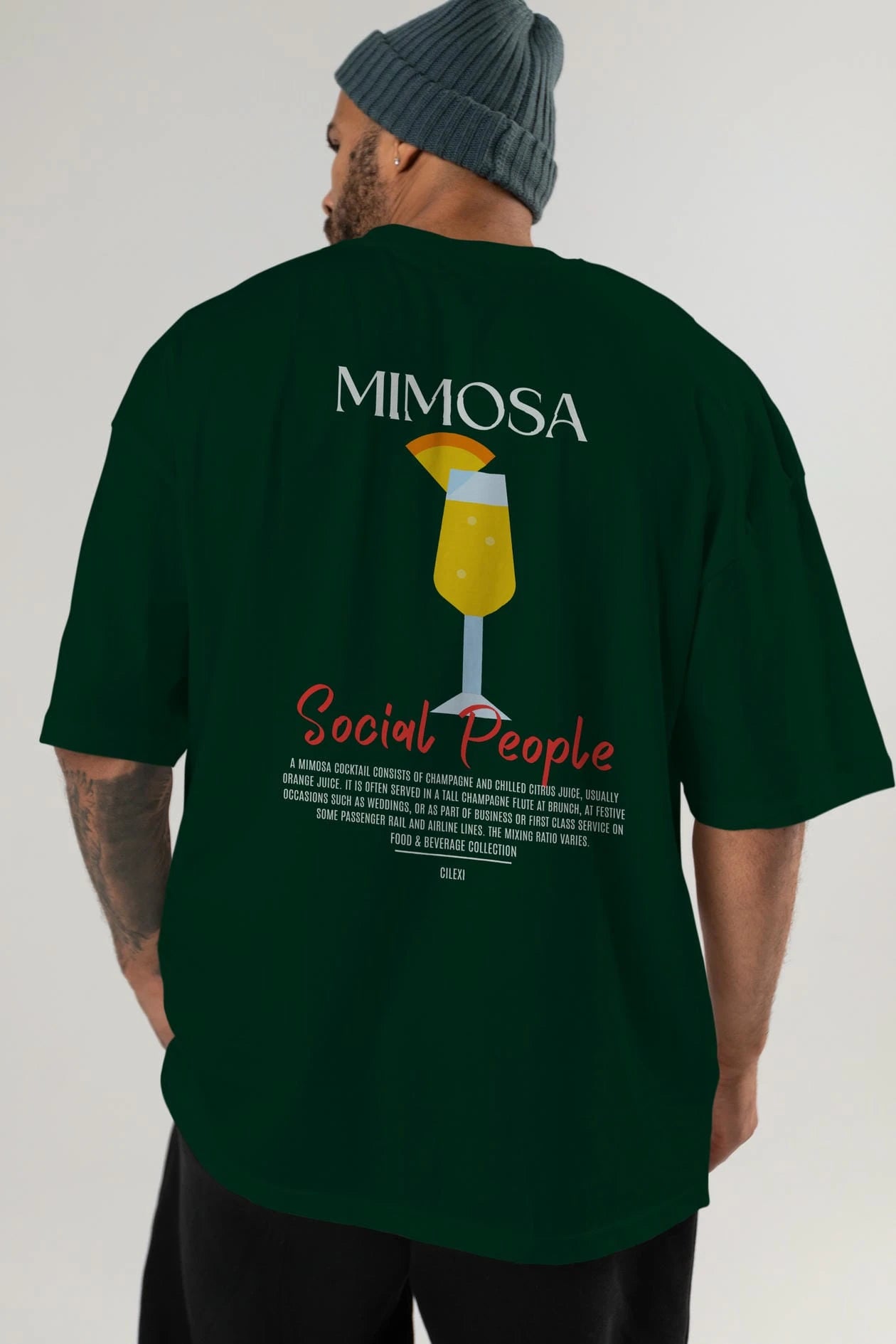 Mimosa Kokteyl Serisi Baskılı Oversize t-shirt Erkek Kadın Unisex %100 Pamuk Bisiklet Yaka tişort