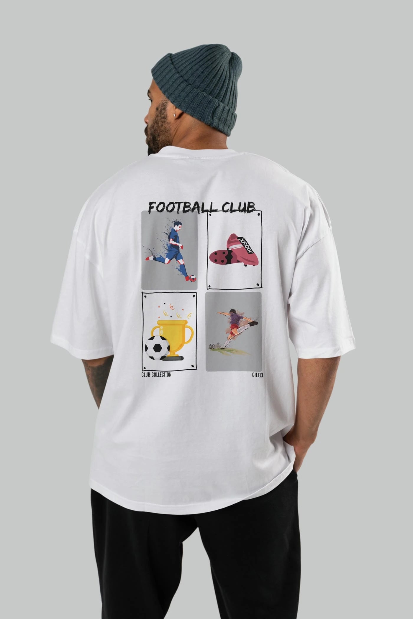 Football Club Arka Baskılı Oversize t-shirt Erkek Kadın %100 Pamuk Bisiklet Yaka tişort