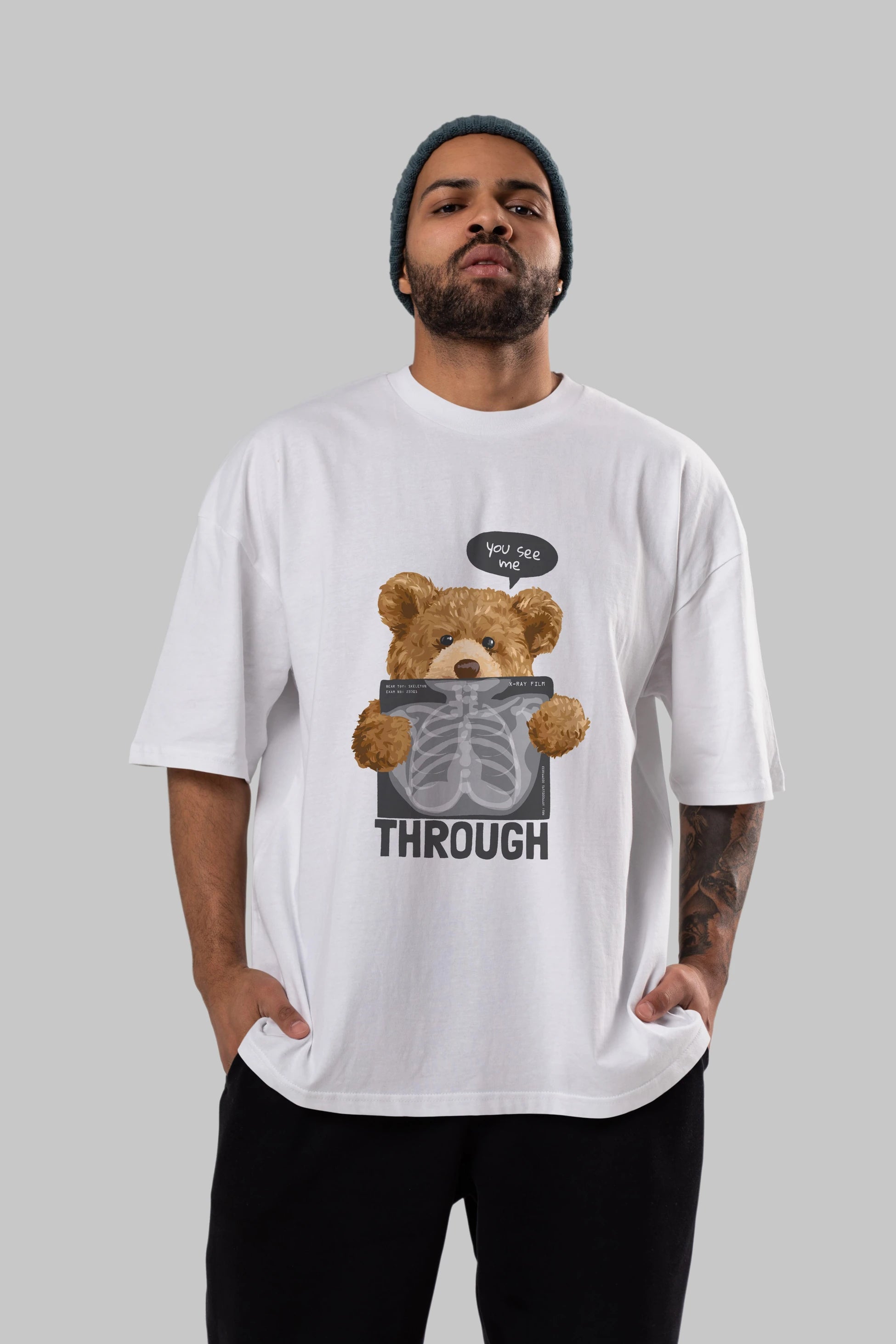 Teddy Bear Trough Ön Baskılı Oversize t-shirt Erkek Kadın Unisex %100 Pamuk
