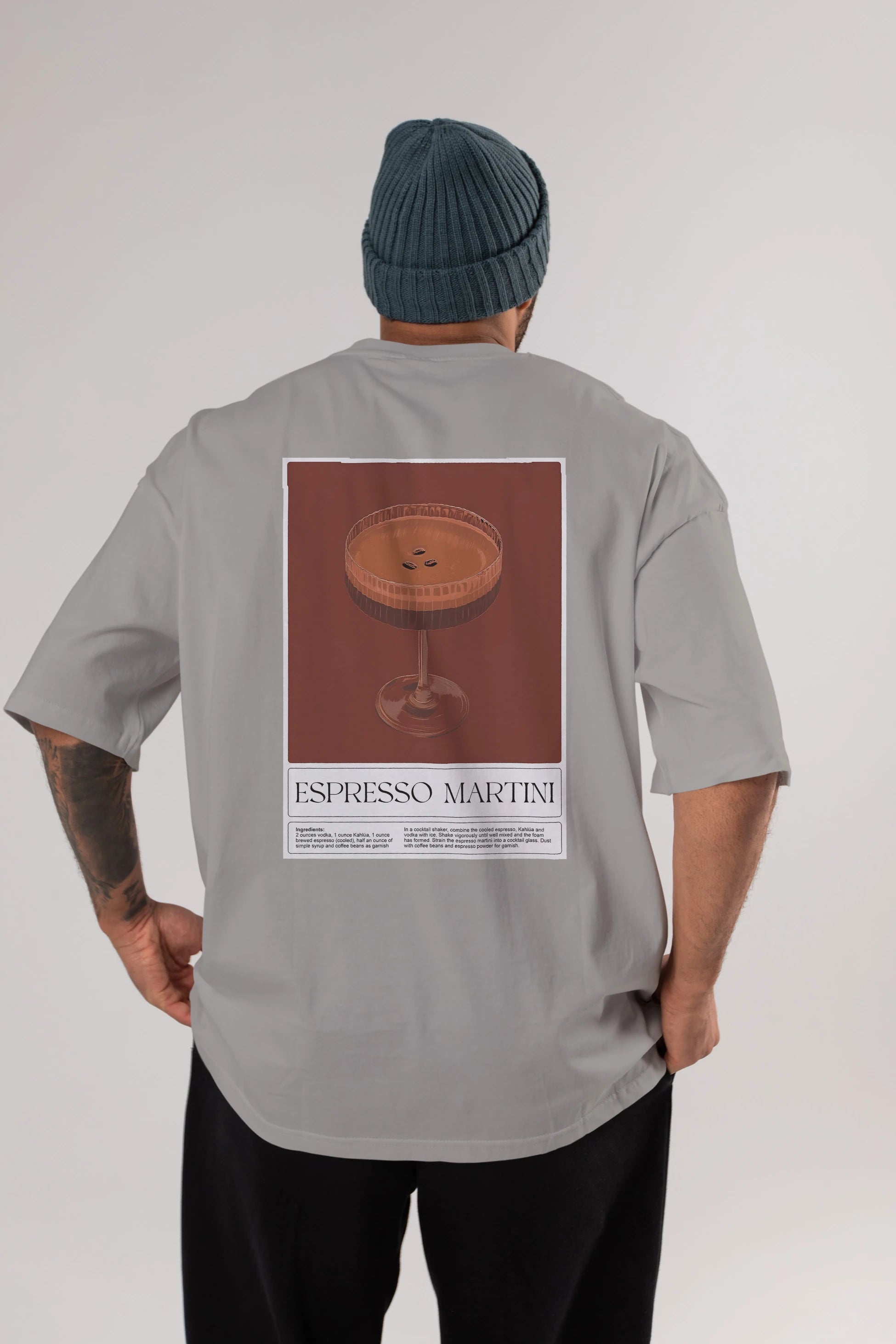 Espresso Martini Arka Baskılı Oversize t-shirt Erkek Kadın Unisex %100 Pamuk Bisiklet Yaka tişort
