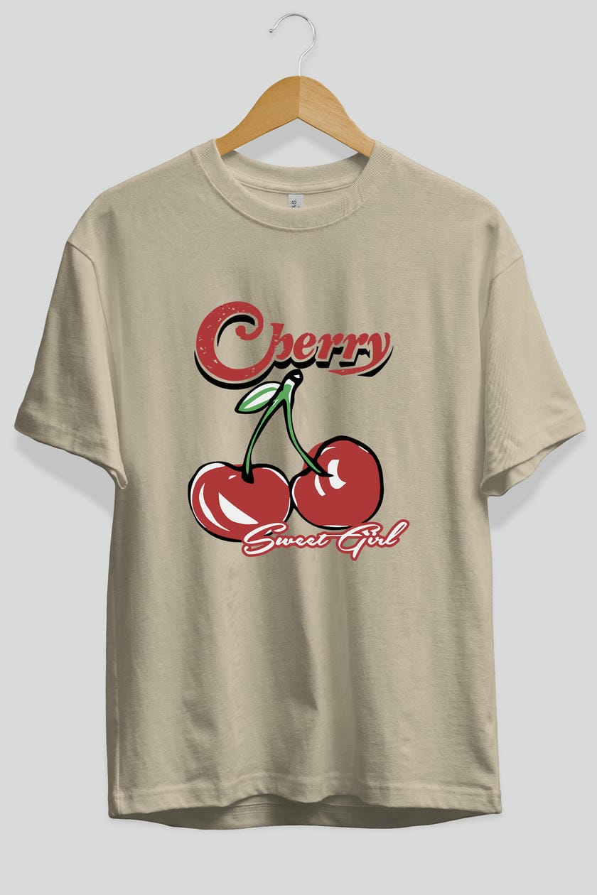Cherry Cherries 8 Ön Baskılı Oversize t-shirt Erkek Kadın Pamuk Bisiklet Yaka tişort