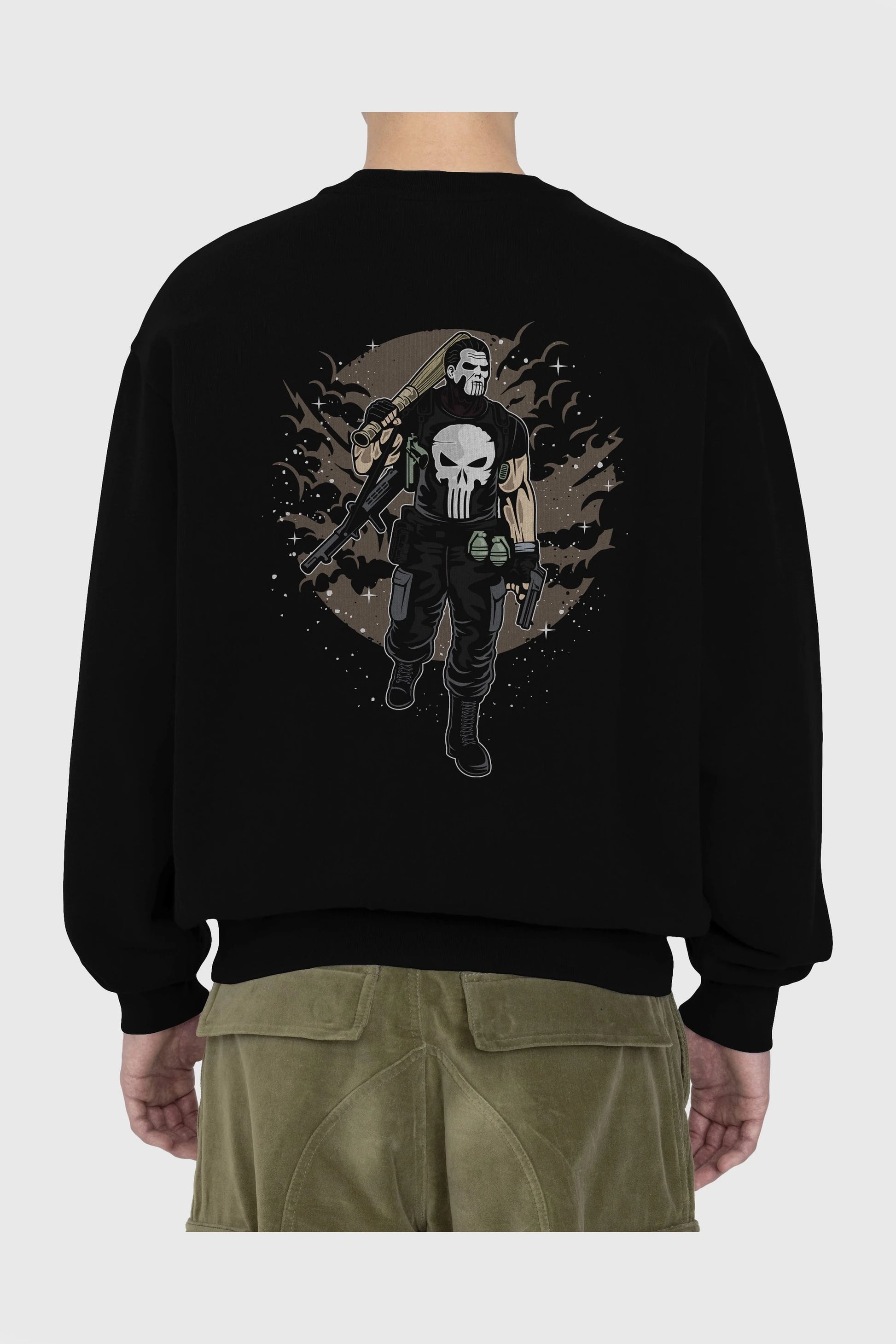 Punisher Arka Baskılı Oversize Sweatshirt Erkek Kadın Unisex