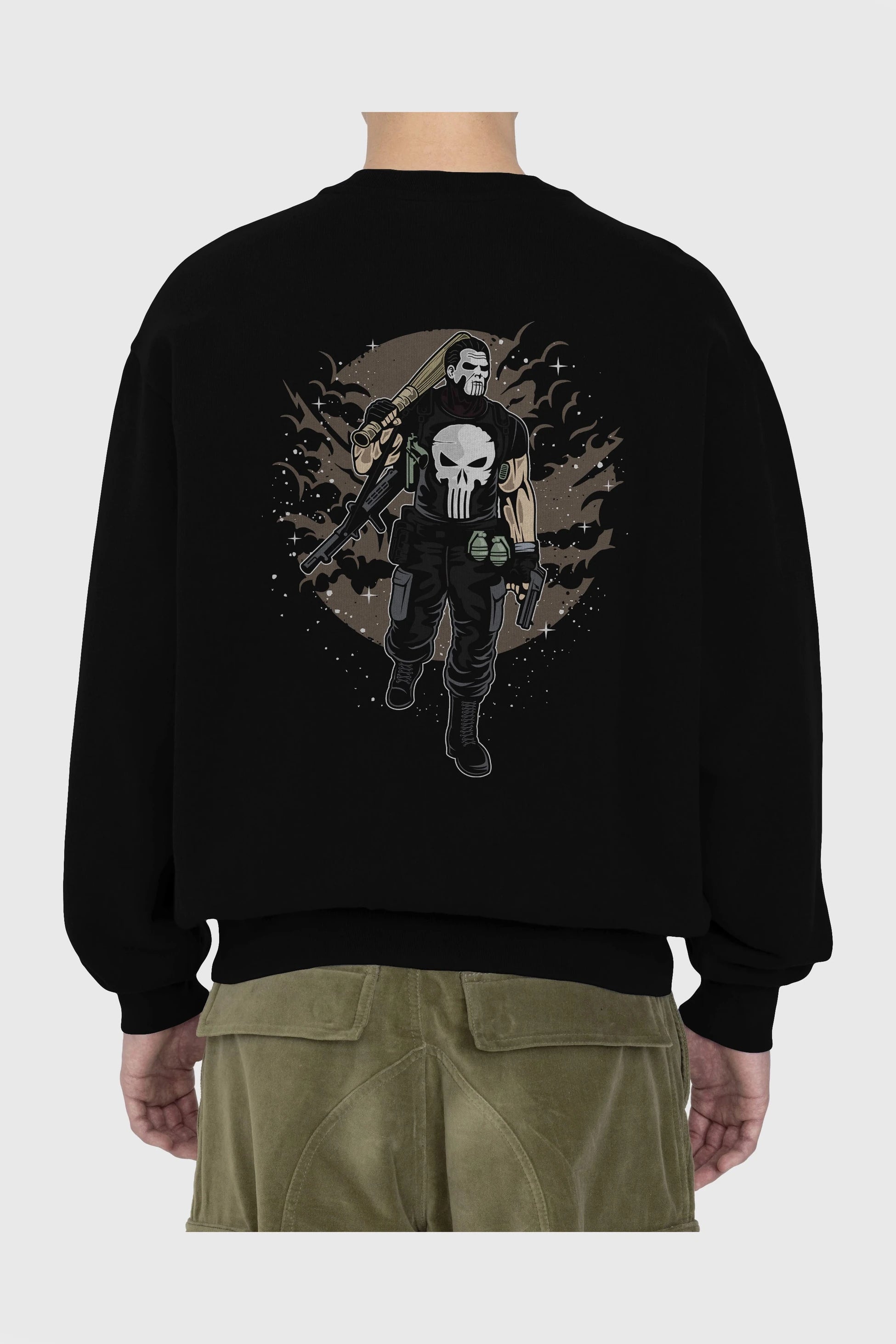 Punisher Arka Baskılı Oversize Sweatshirt Erkek Kadın Unisex