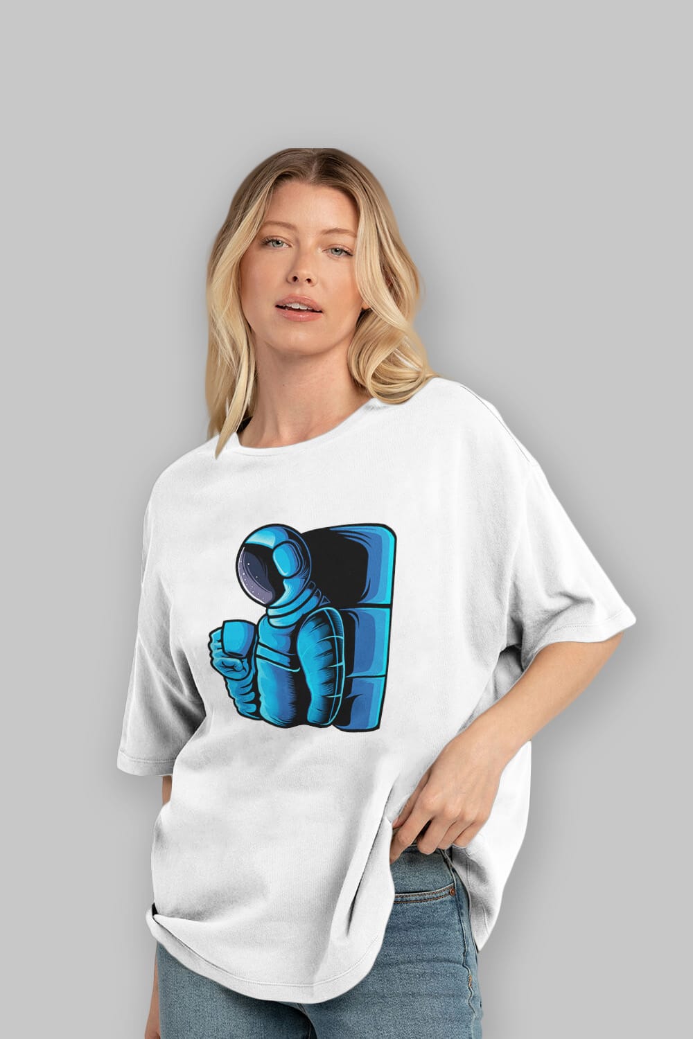 Drinking coffee in space Ön Baskılı Oversize t-shirt Erkek Kadın Unisex