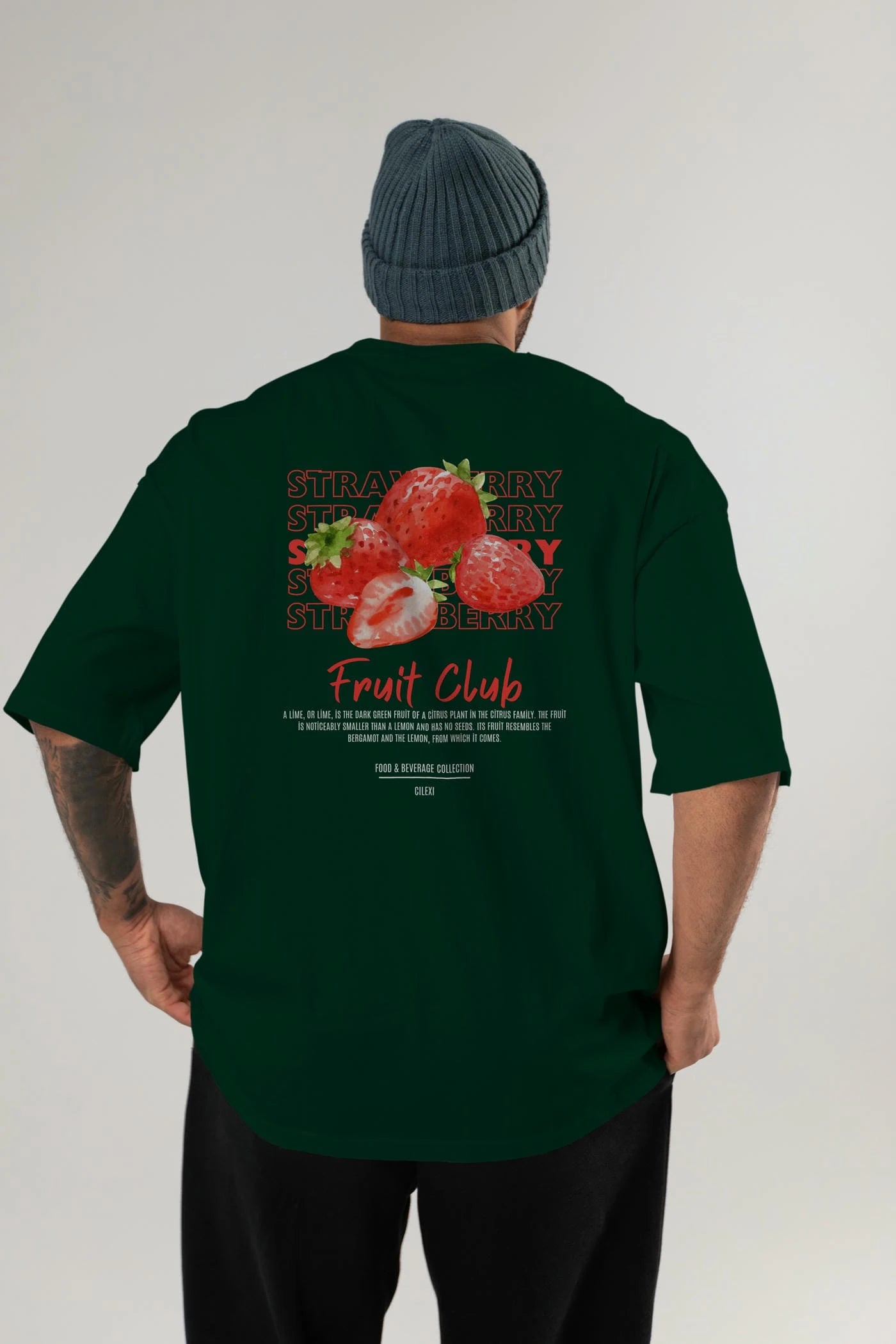 Strawberry Arka Baskılı Oversize t-shirt Erkek Kadın Pamuk Bisiklet Yaka tişort