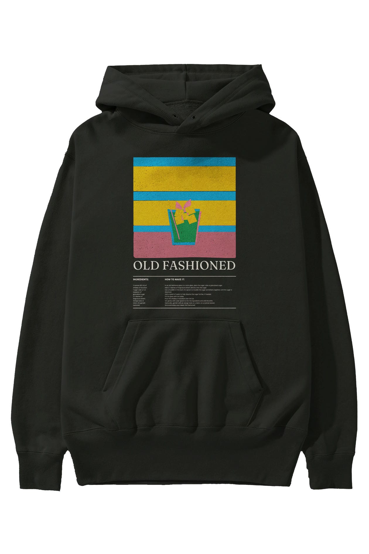 Old Fashioned Kokteyl ön Baskılı Hoodie Oversize Kapüşonlu Sweatshirt Erkek Kadın