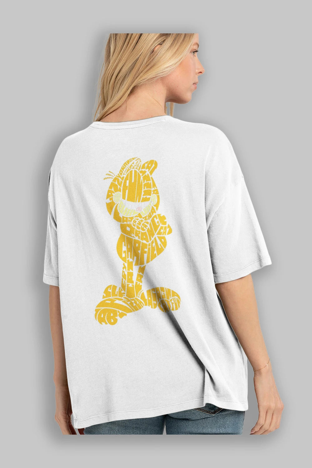 Garfield Arka Baskılı Oversize t-shirt %100 pamuk Erkek Kadın Unisex
