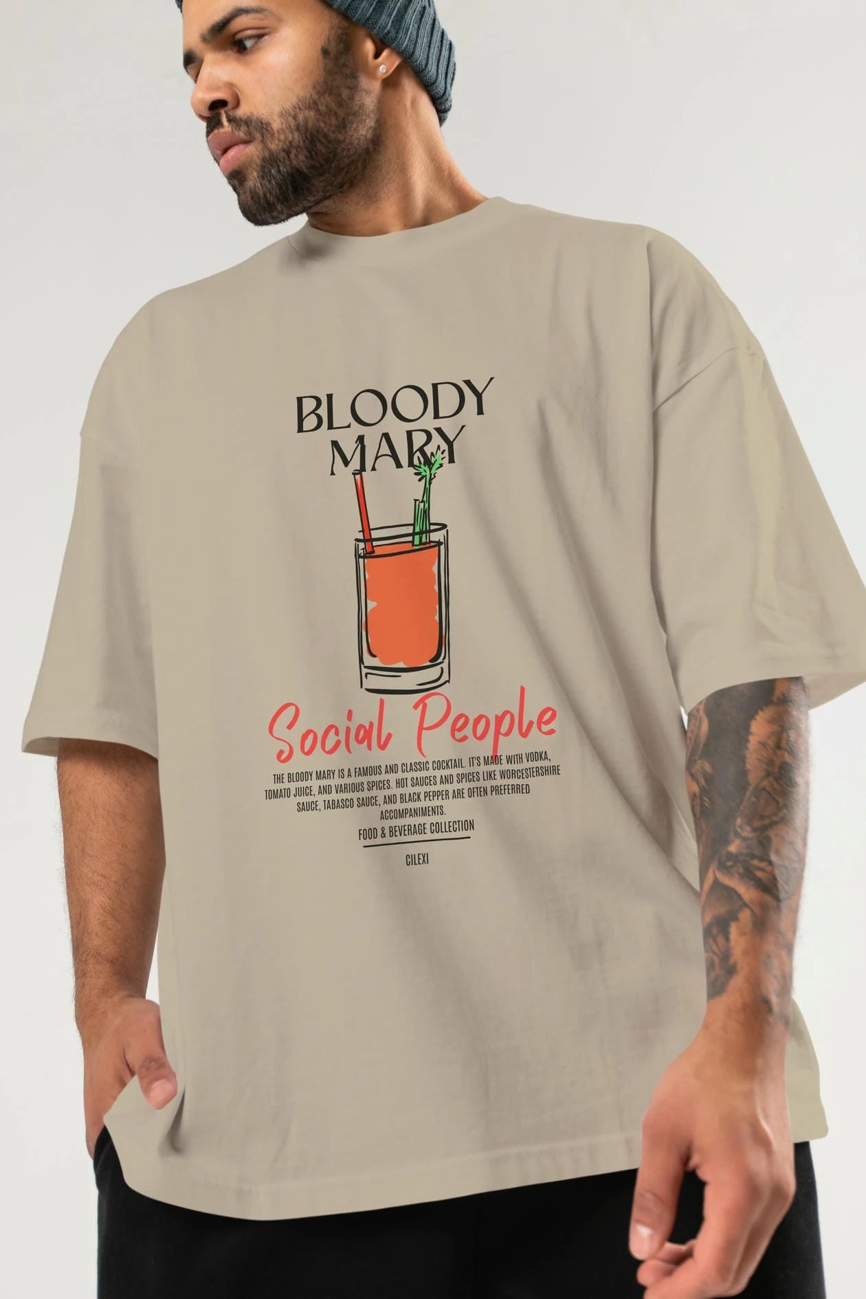 Bloody Mary Kokteyl Serisi ön Baskılı Oversize t-shirt Erkek Kadın %100 Pamuk Bisiklet Yaka tişort