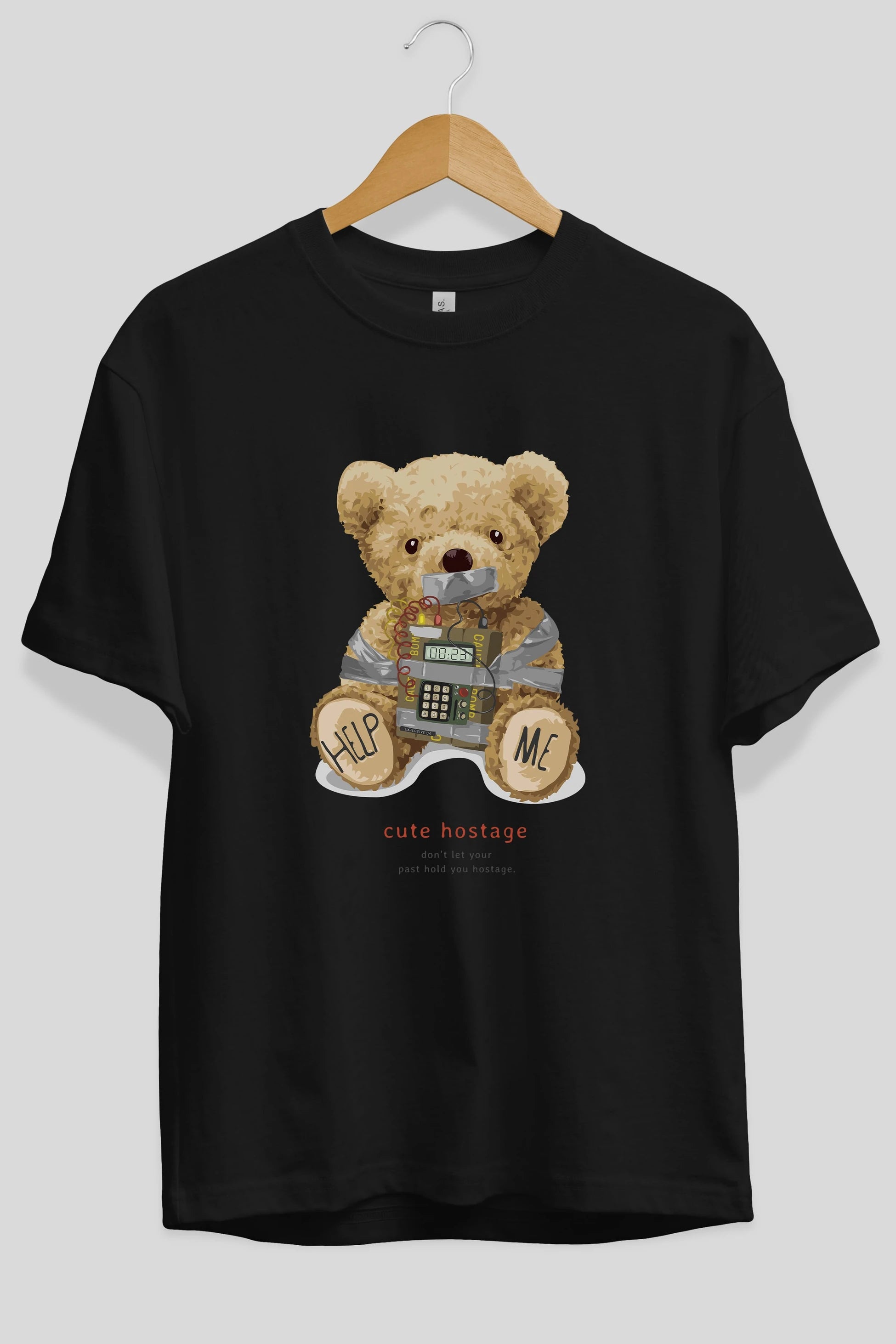 Teddy Bear Help Me Ön Baskılı Oversize t-shirt Erkek Kadın Unisex %100 Pamuk