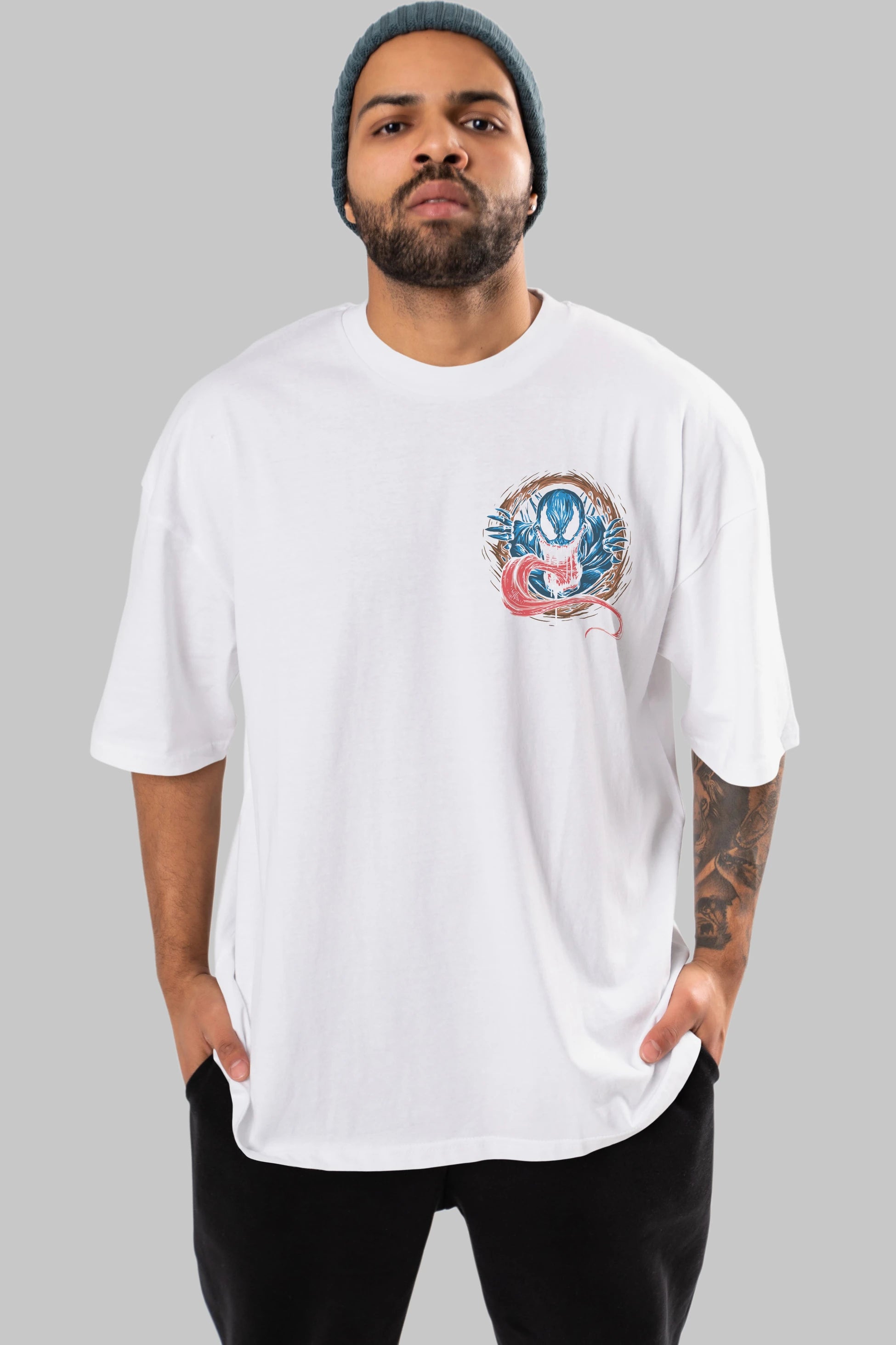 Venom (7) Ön Sol Baskılı Oversize t-shirt Erkek Kadın Unisex %100 Pamuk Bisiklet Yaka tişort