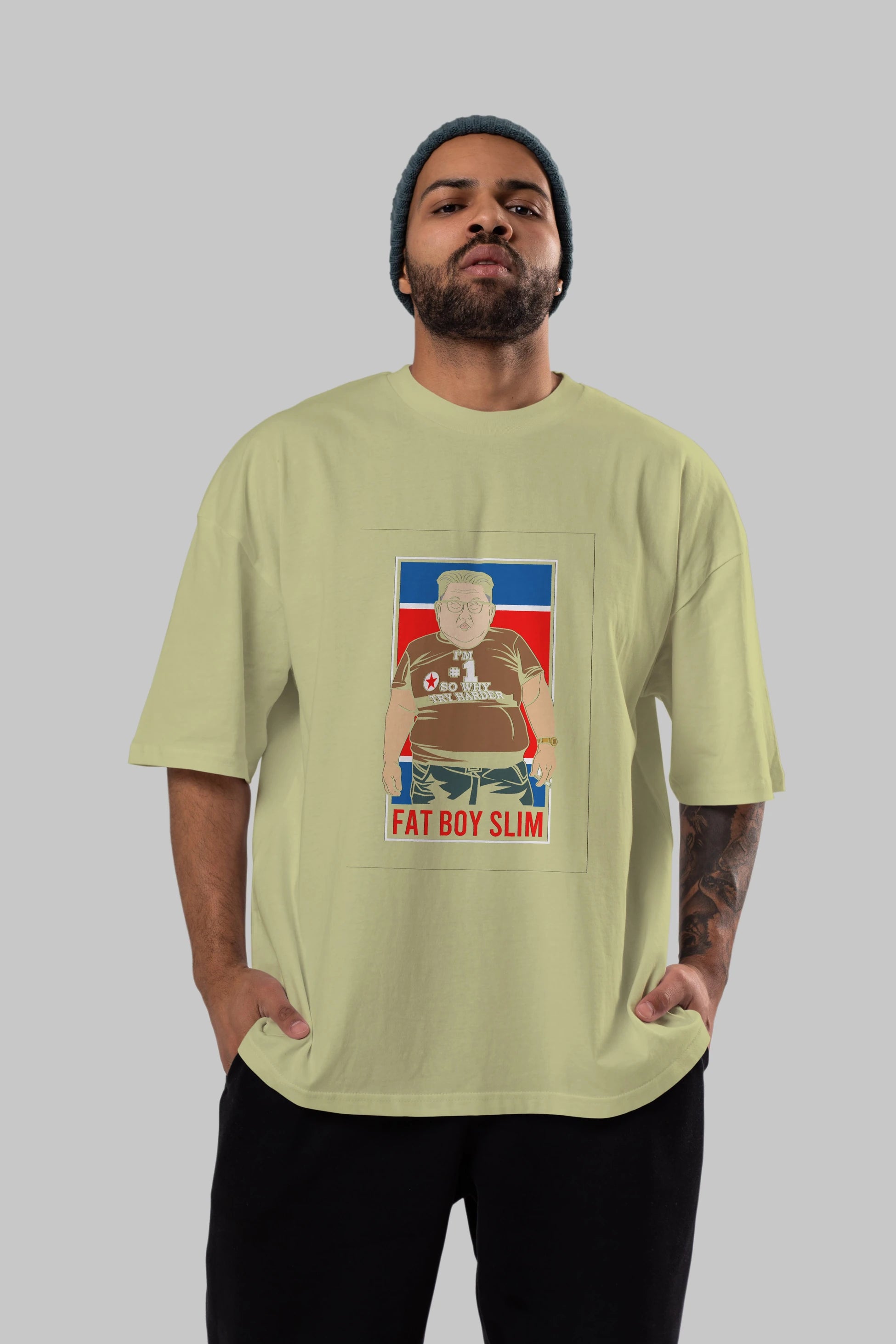 Fat Boy Slim Kim Jong Un Ön Baskılı Oversize t-shirt Erkek Kadın Unisex %100 Pamuk tişort