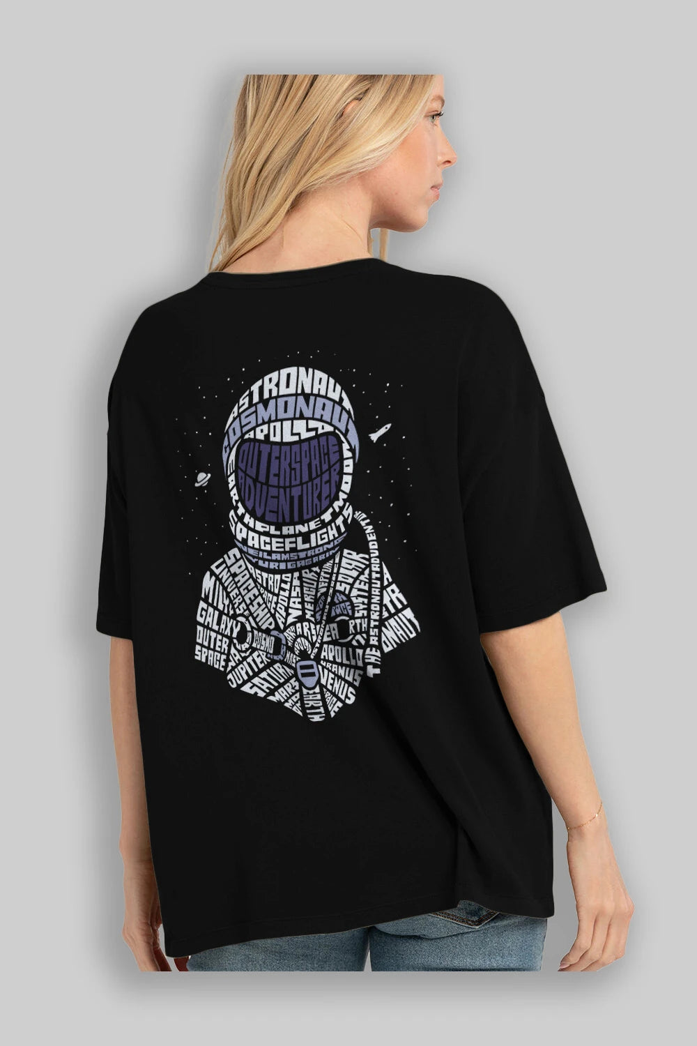 Astronaut Arka Baskılı Oversize t-shirt %100 pamuk Erkek Kadın Unisex