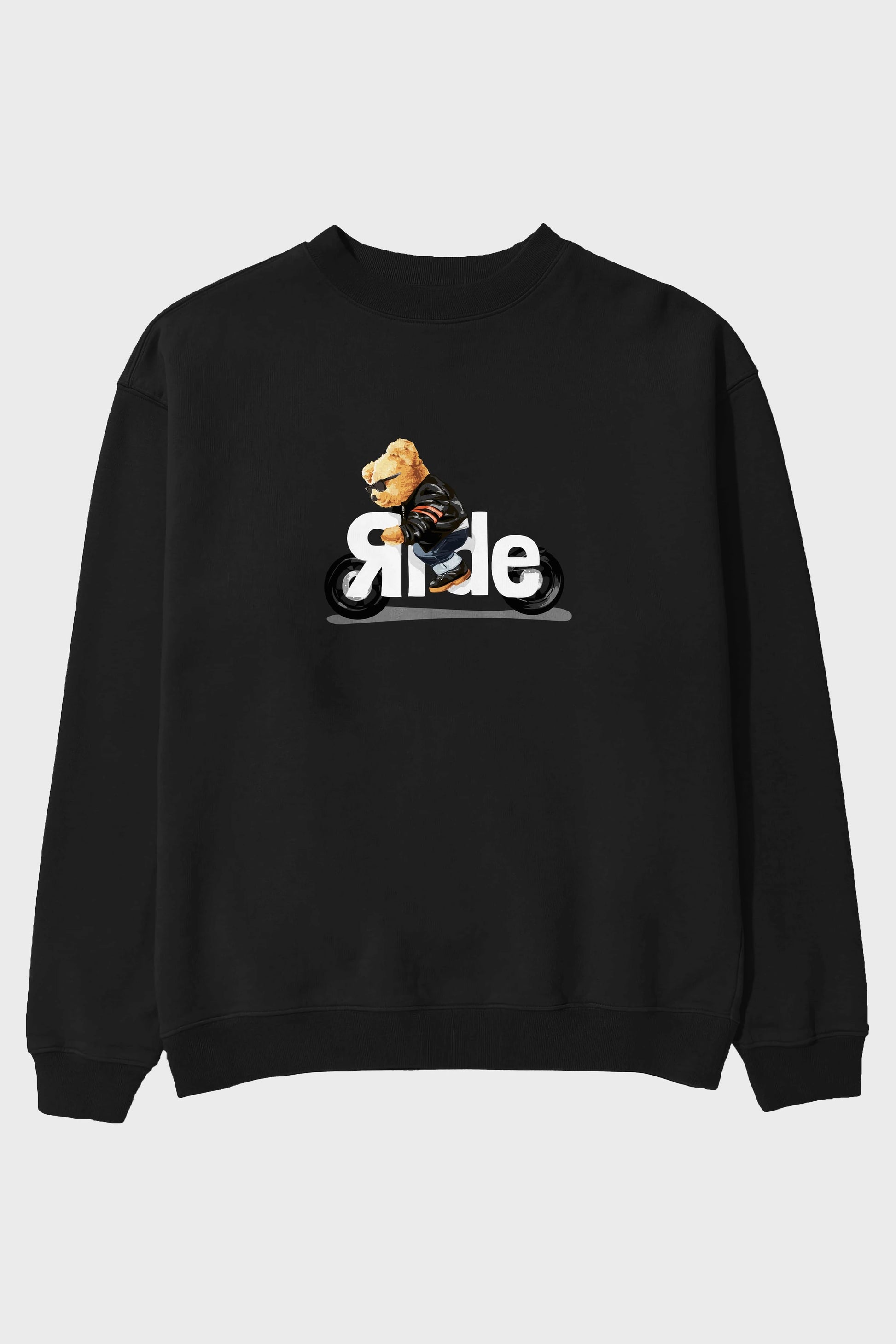 Teddy Bear Ride Ön Baskılı Oversize Sweatshirt Erkek Kadın Unisex