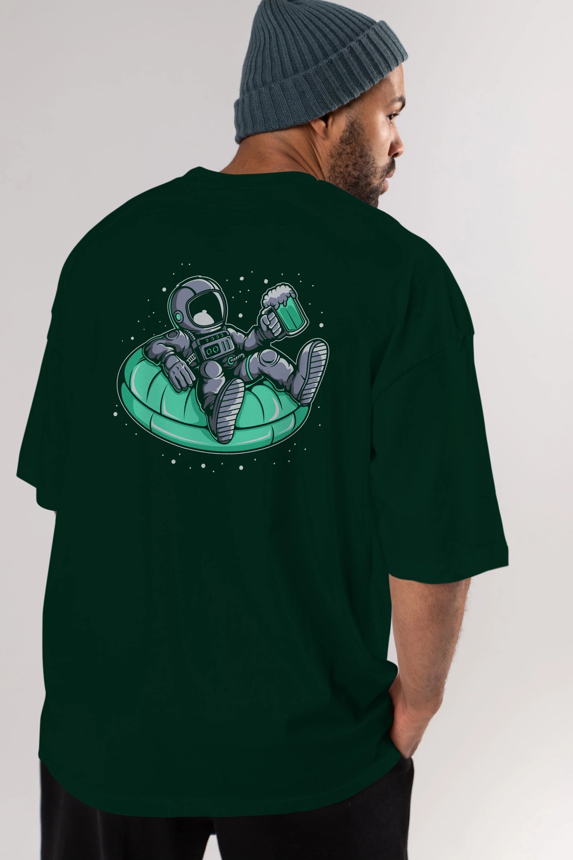 Astronaut Pool Float Arka Baskılı Oversize t-shirt Erkek Kadın Unisex