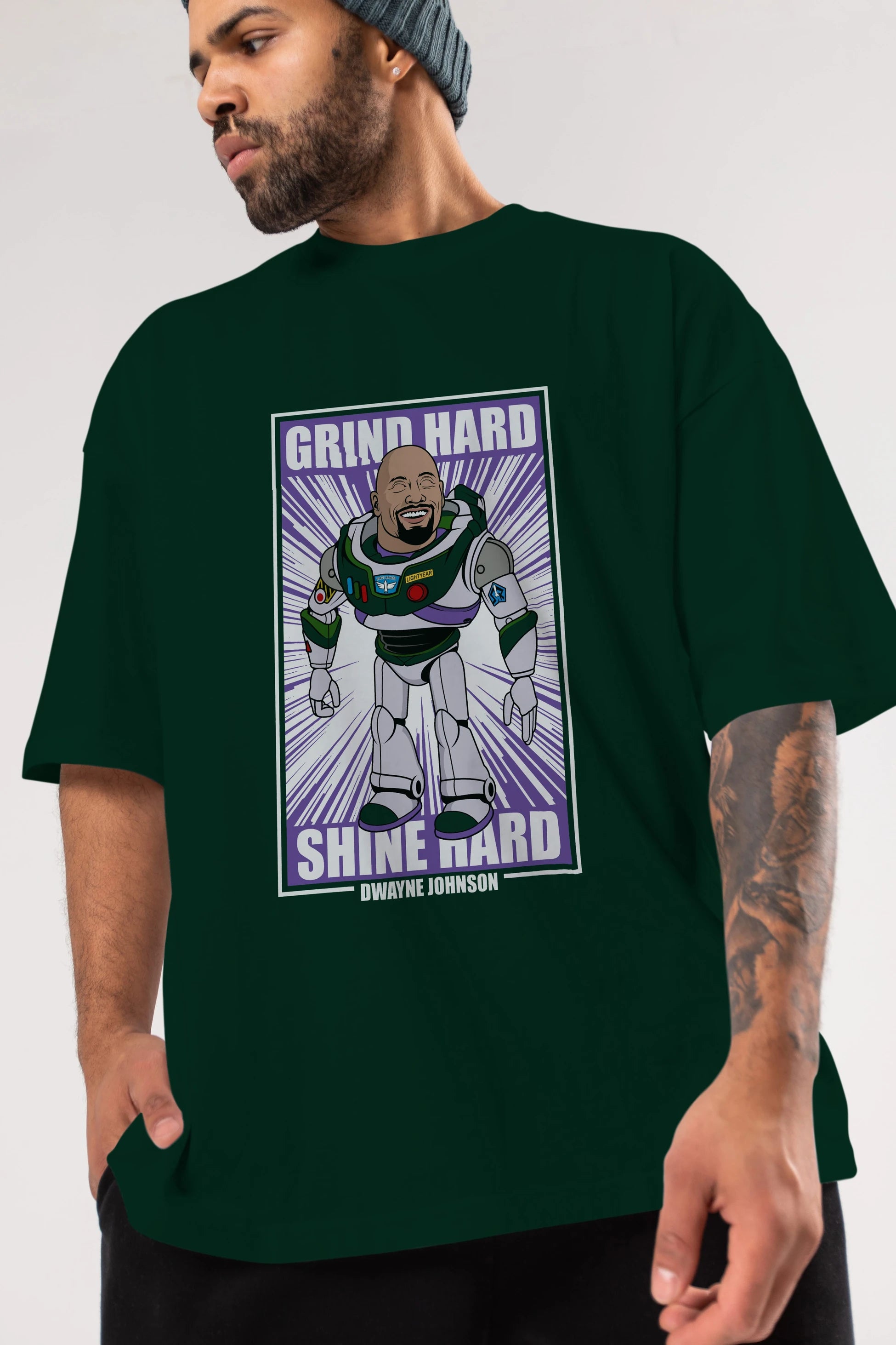 Dwayne Johnson Buzz Lightyear Ön Baskılı Oversize t-shirt Erkek Kadın Unisex %100 Pamuk tişort