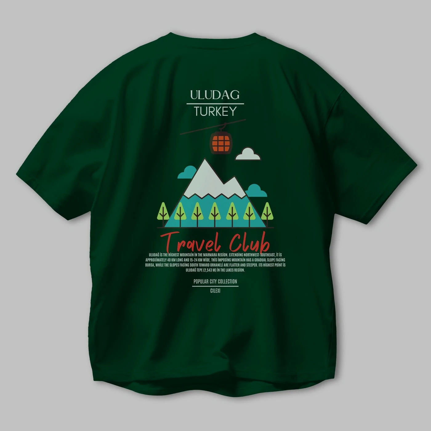 Uludağ Turkey Arka Baskılı Oversize t-shirt Erkek Kadın Pamuk Bisiklet Yaka tişort