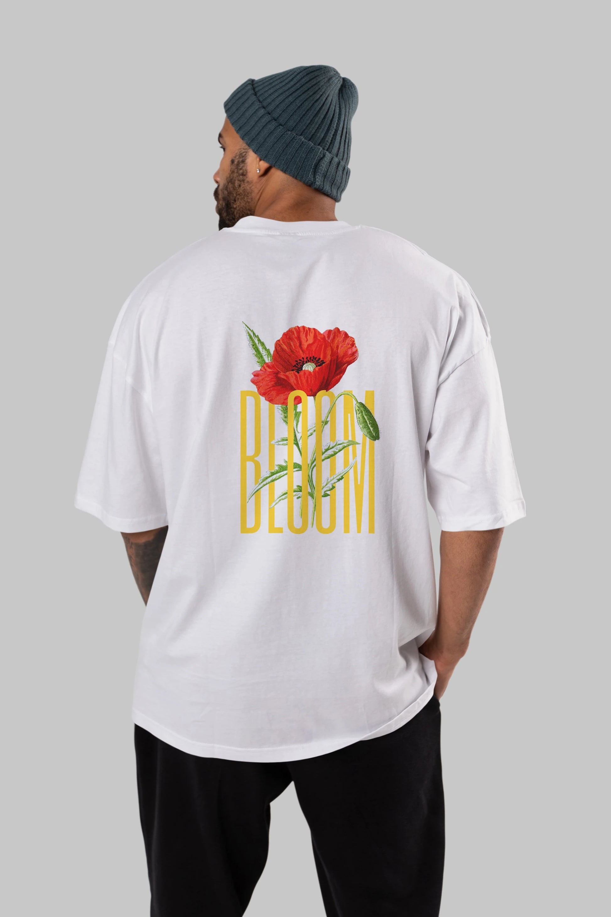Bloom Flower Arka Baskılı Oversize t-shirt Erkek Kadın Unisex