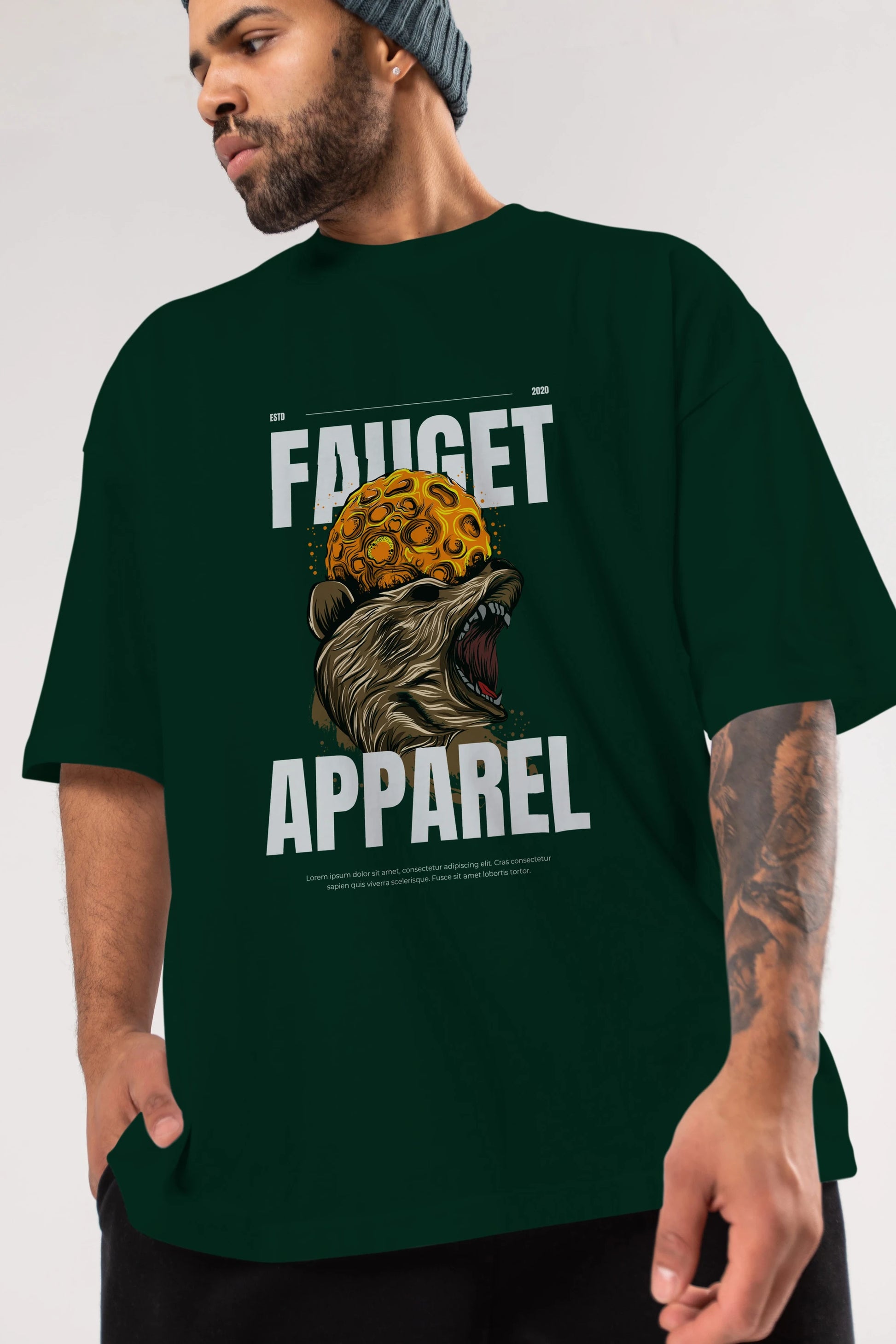 Bear Angry Fauget Apparel Ön Baskılı Oversize t-shirt Erkek Kadın Unisex