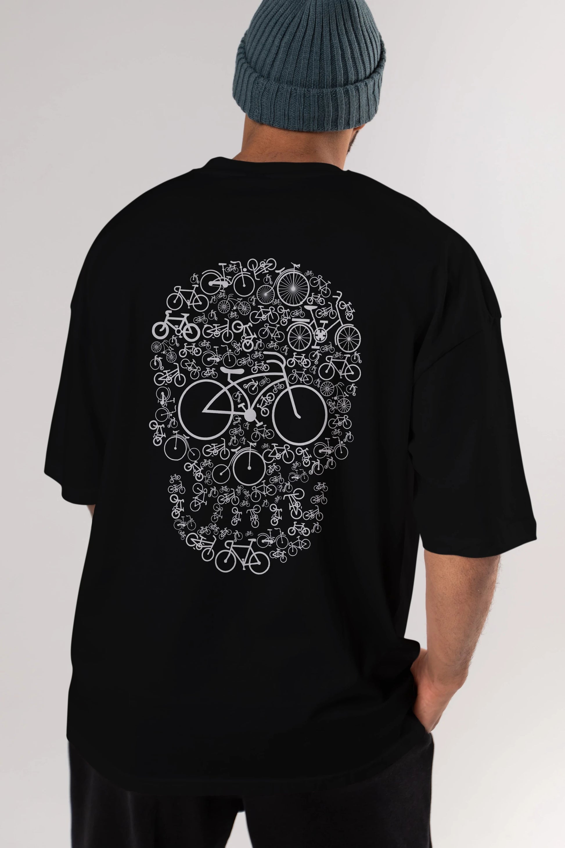 Bicycle Skull Arka Baskılı Oversize t-shirt %100 pamuk Erkek Kadın Unisex
