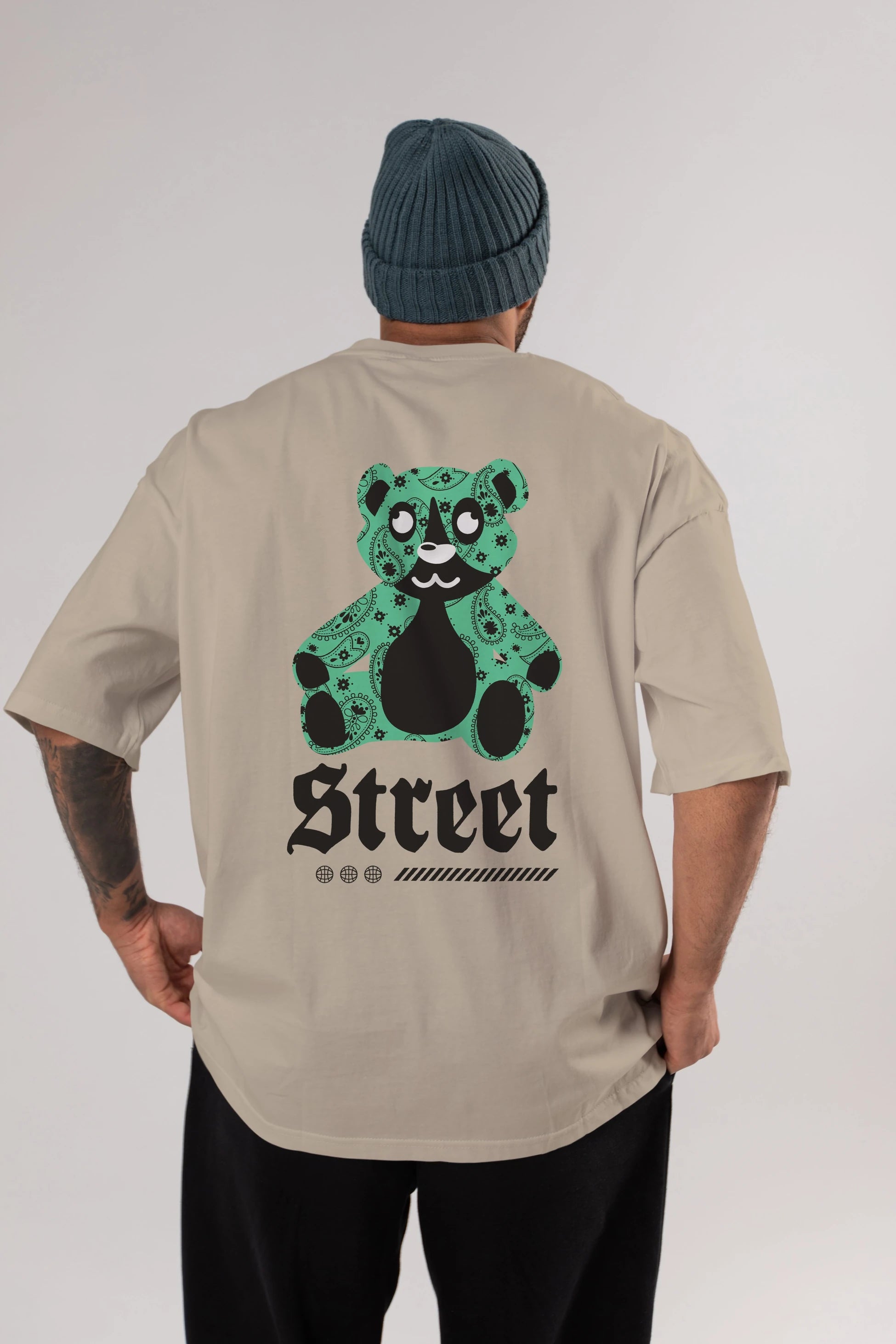 Street Bear Arka Baskılı Oversize t-shirt Erkek Kadın Unisex