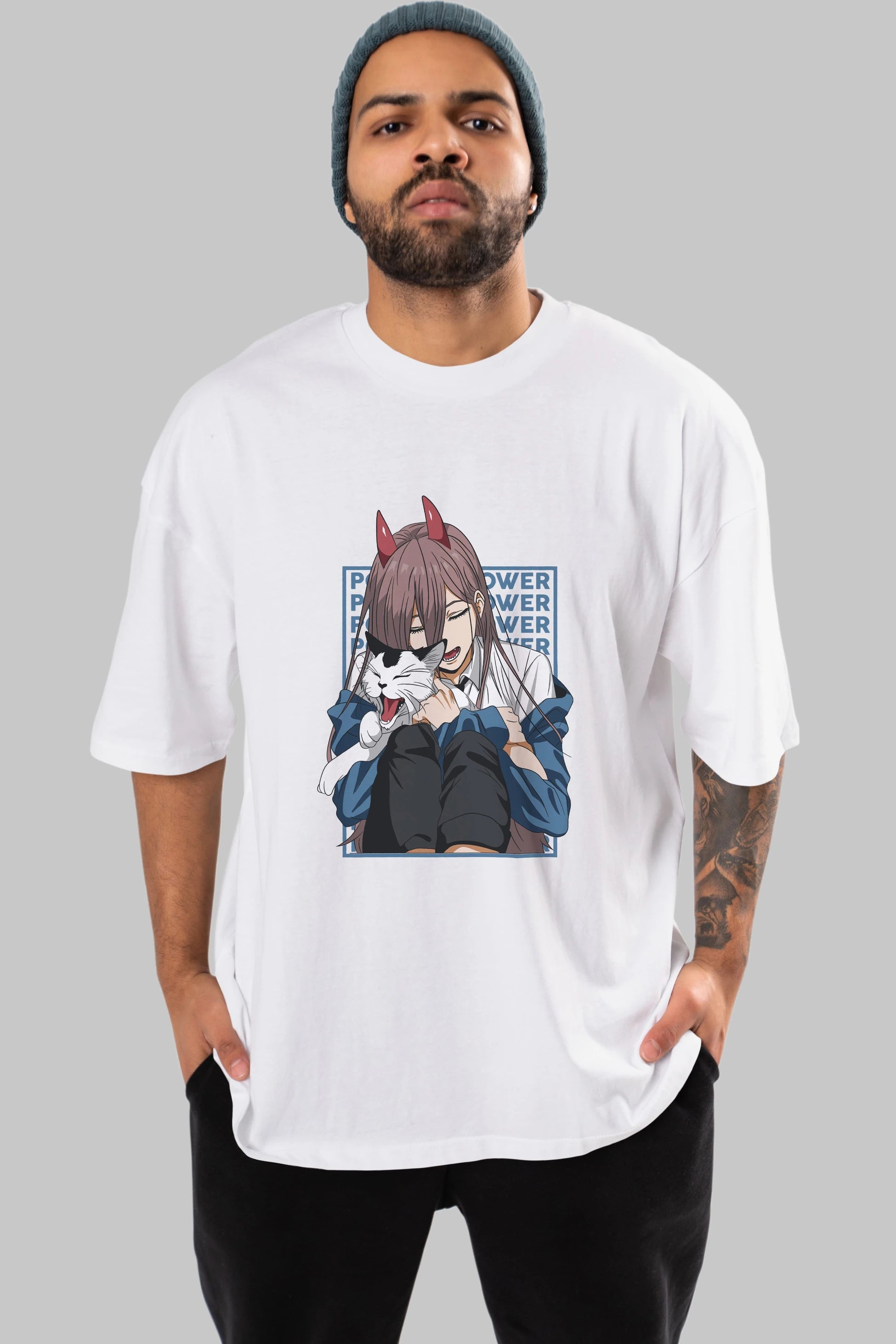 POWER CHAINSAWMAN Anime Ön Baskılı Oversize t-shirt %100 pamuk Erkek Kadın Unisex