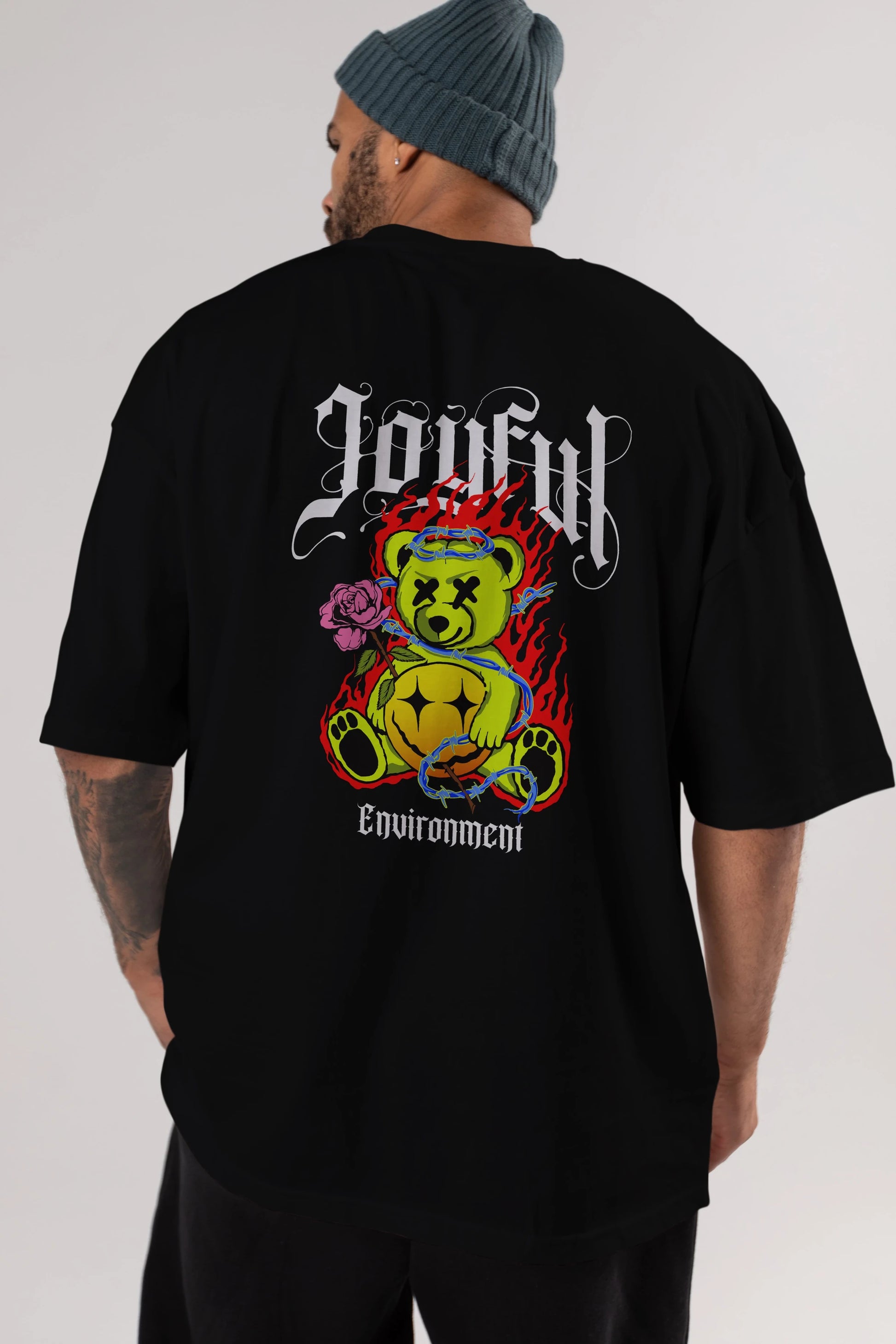Joyful Bear Arka Baskılı Oversize t-shirt Erkek Kadın Unisex