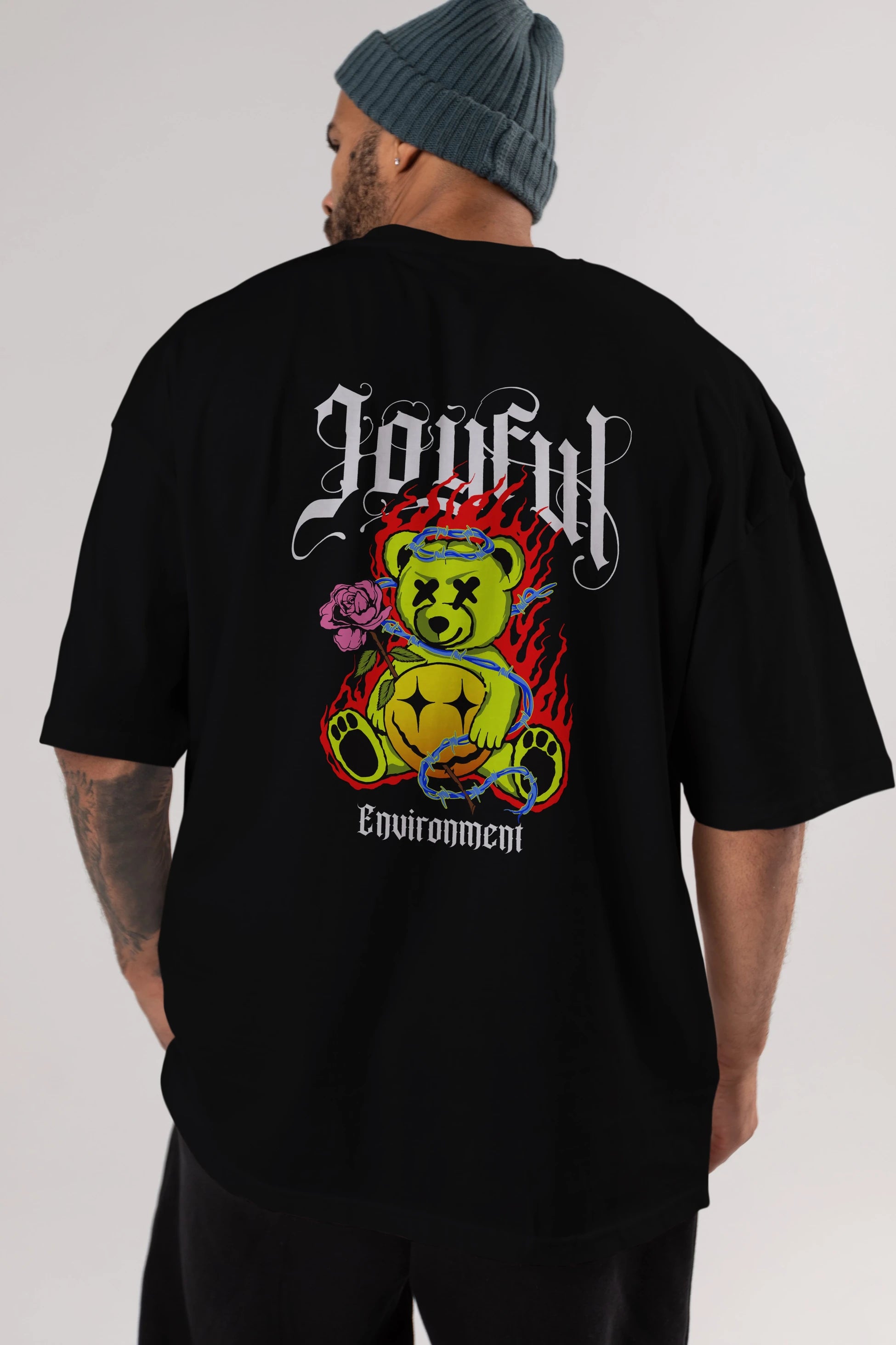 Joyful Bear Arka Baskılı Oversize t-shirt Erkek Kadın Unisex