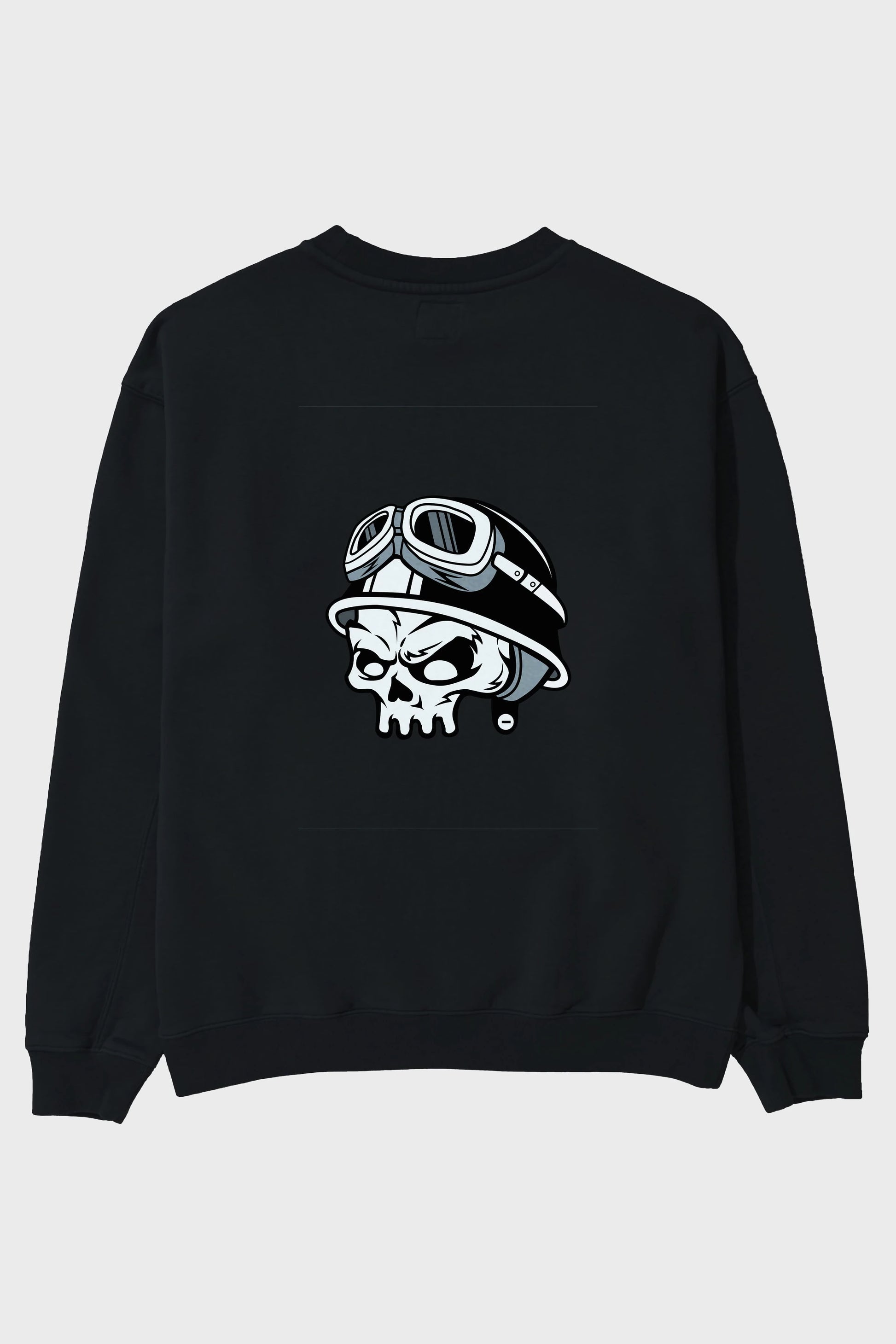 Biker Helmet Arka Baskılı Oversize Sweatshirt Erkek Kadın Unisex
