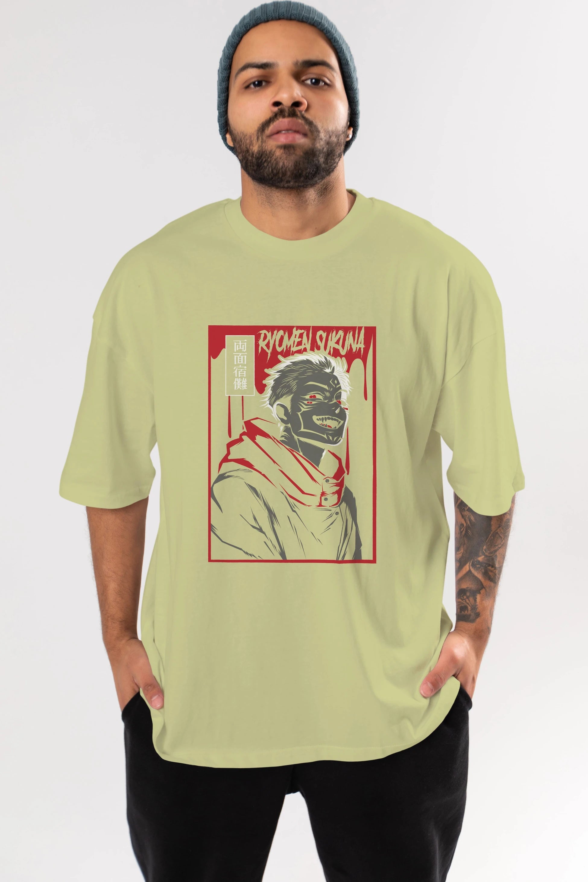 SUKUNA Anime Ön Baskılı Oversize t-shirt %100 pamuk Erkek Kadın Unisex