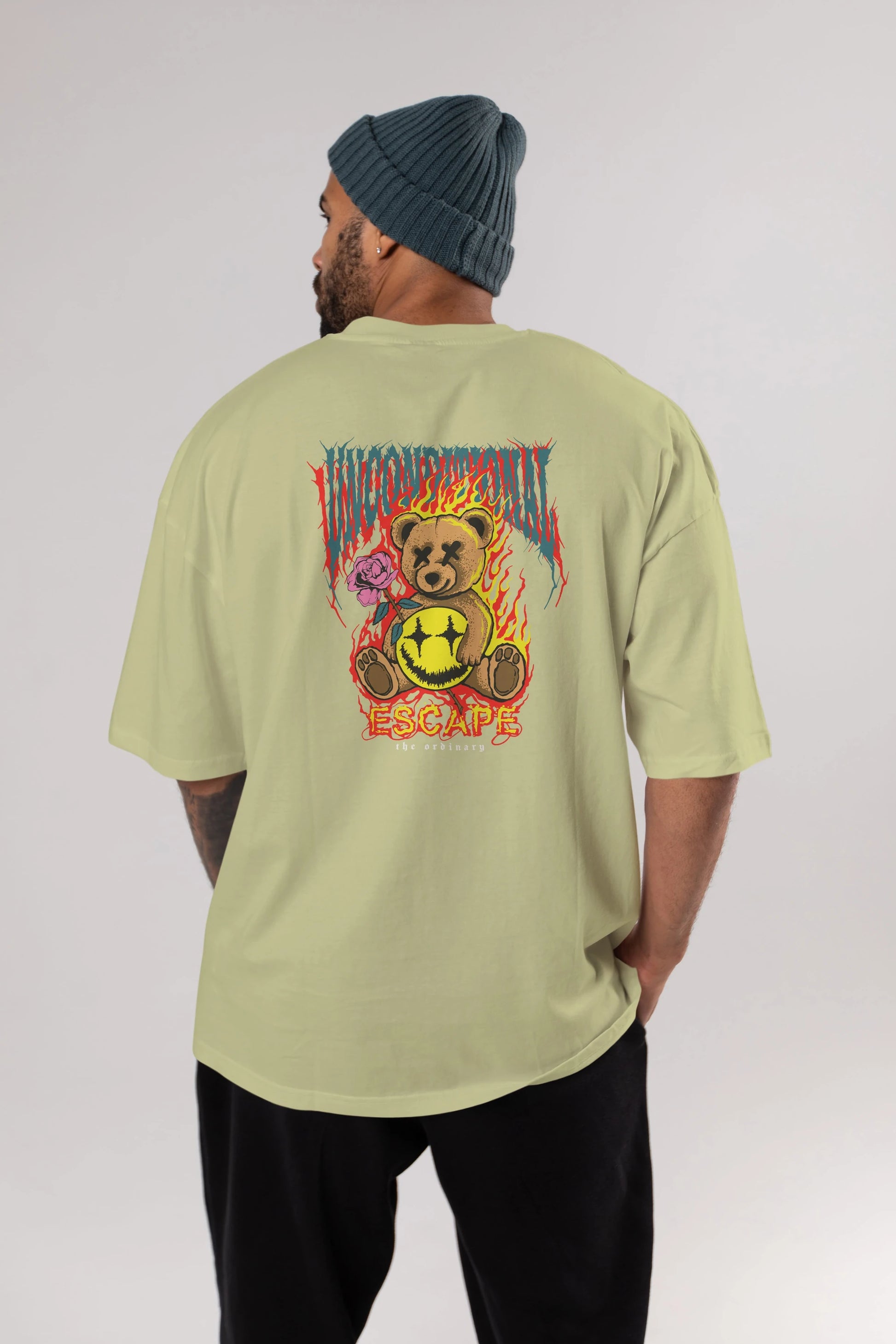 Escape Bear Arka Baskılı Oversize t-shirt Erkek Kadın Unisex