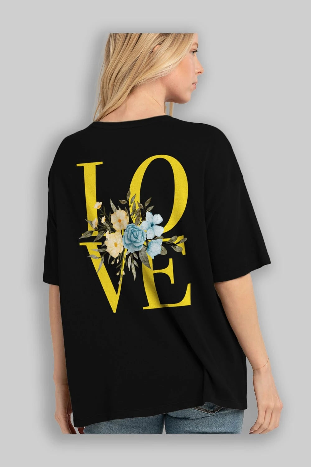 Love Flower Arka Baskılı Oversize t-shirt Erkek Kadın Unisex