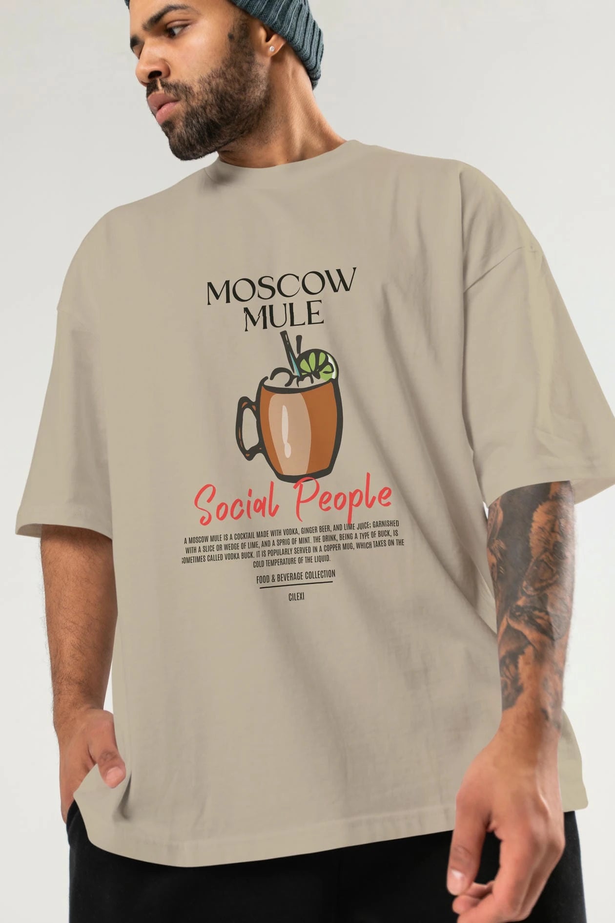 Moscow Mule Kokteyl Serisi ön Baskılı Oversize t-shirt Erkek Kadın %100 Pamuk Bisiklet Yaka tişort