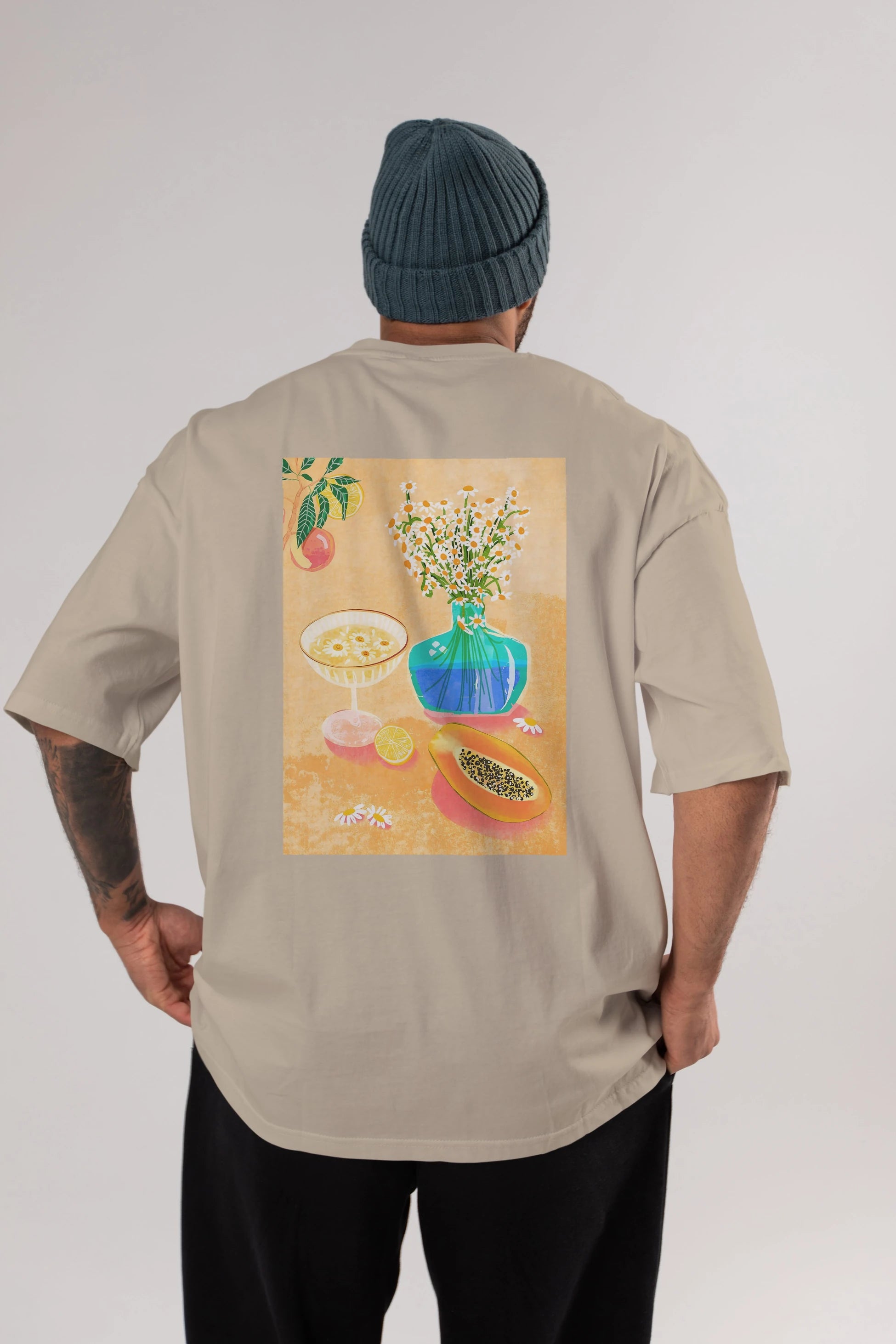 Cheers 2 Arka Baskılı Oversize t-shirt Erkek Kadın Unisex %100 Pamuk Bisiklet Yaka tişort