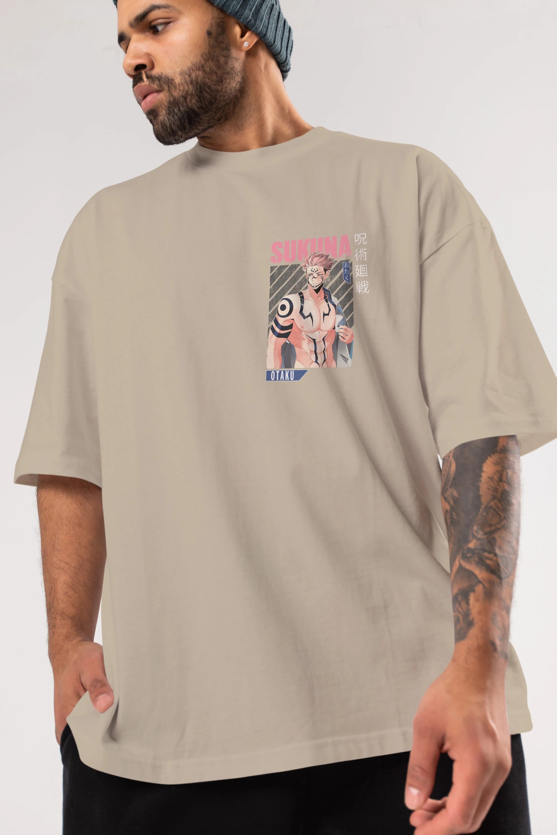 Sukuna Ryoumen 1 Ön Sol Baskılı Oversize t-shirt Erkek Kadın Unisex %100 Pamuk Bisiklet Yaka tişort