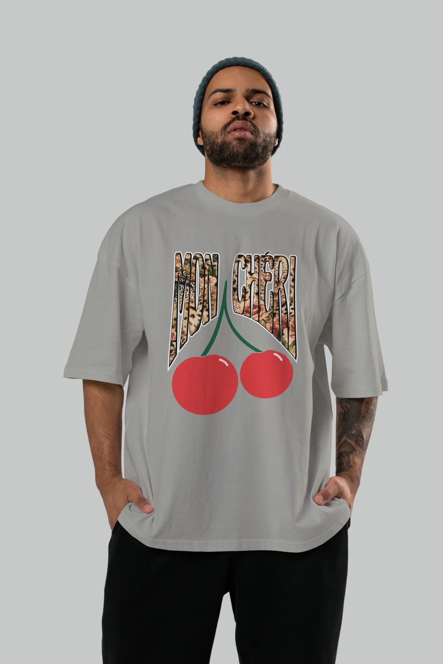 Mon Cherry Cherries Ön Baskılı Oversize t-shirt Erkek Kadın Pamuk Bisiklet Yaka tişort