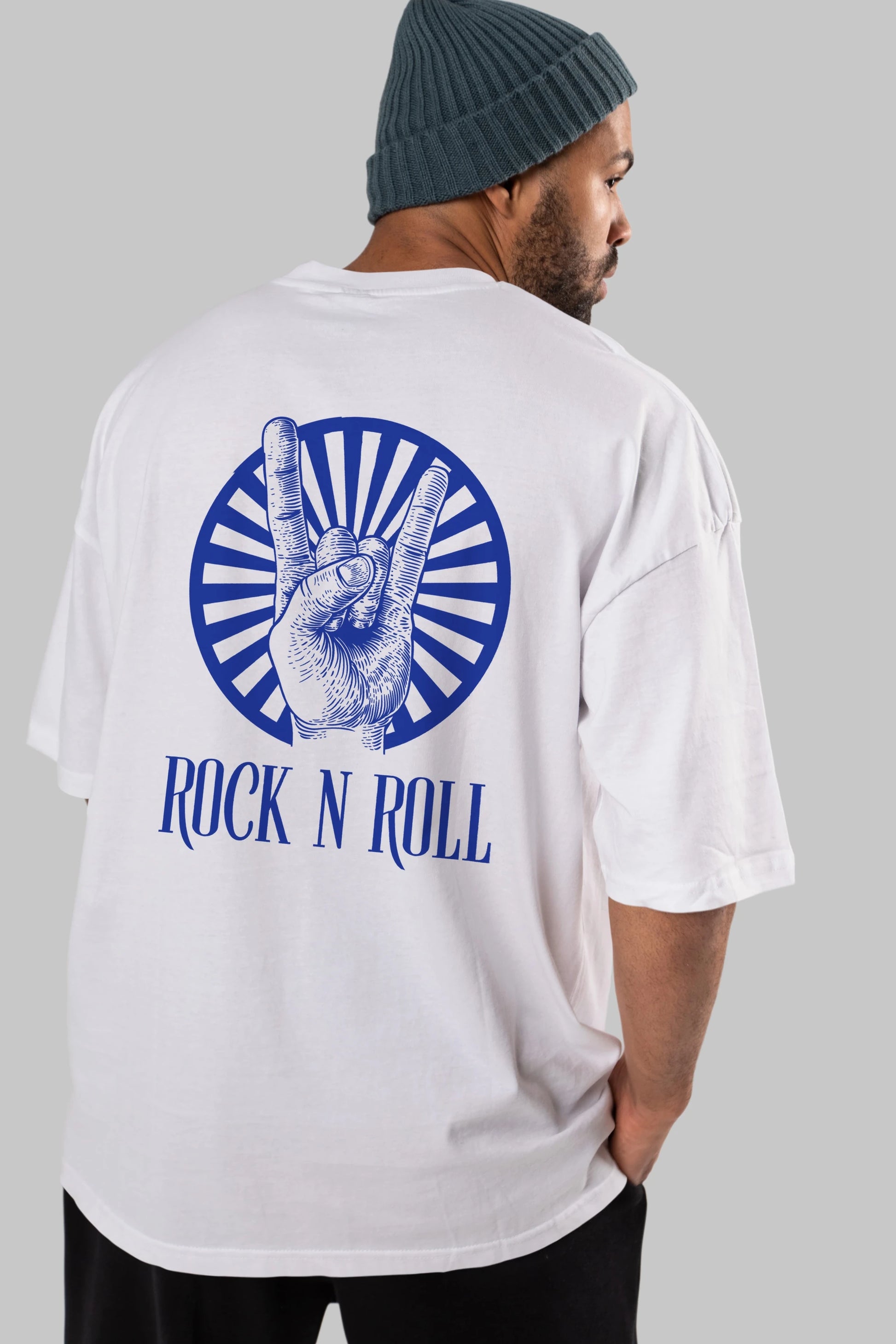 Rock N Roll Yazılı Arka Baskılı Oversize t-shirt Erkek Kadın Unisex